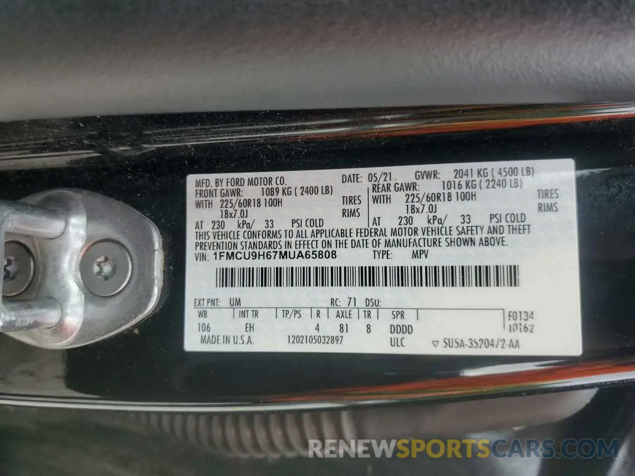 13 fotografías del automóvil dañado 1FMCU9H67MUA65808 FORD ESCAPE 2021