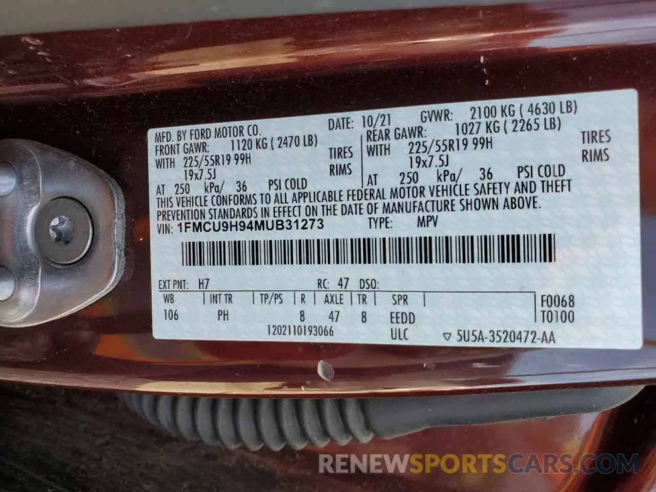 14 fotografías del automóvil dañado 1FMCU9H94MUB31273 FORD ESCAPE 2021