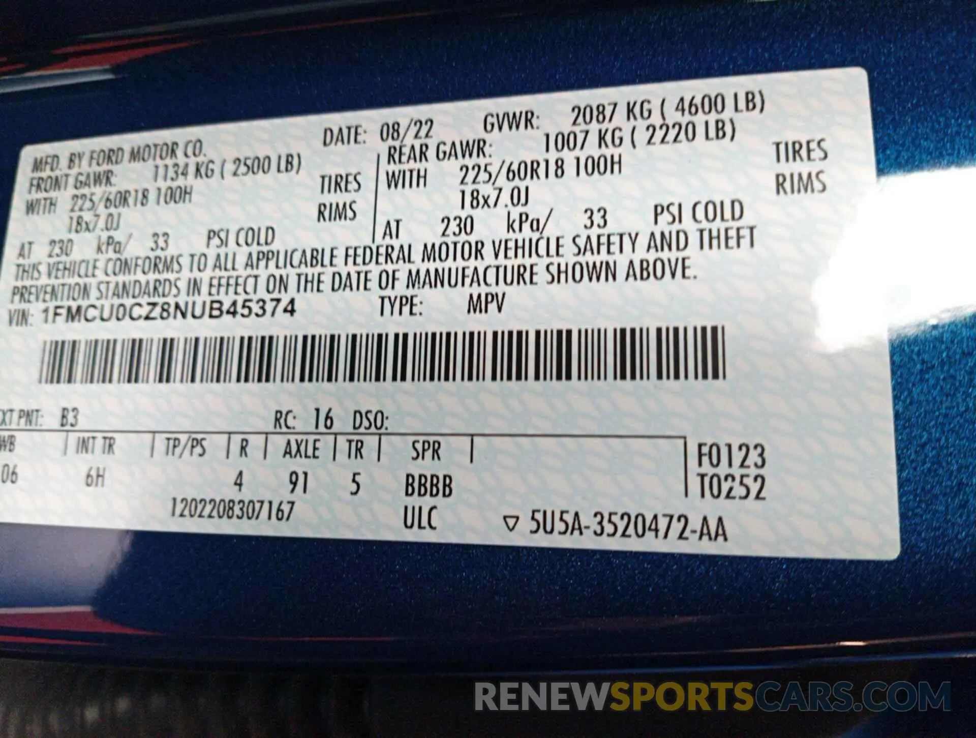 23 fotografías del automóvil dañado 1FMCU0CZ8NUB45374 FORD ESCAPE 2022
