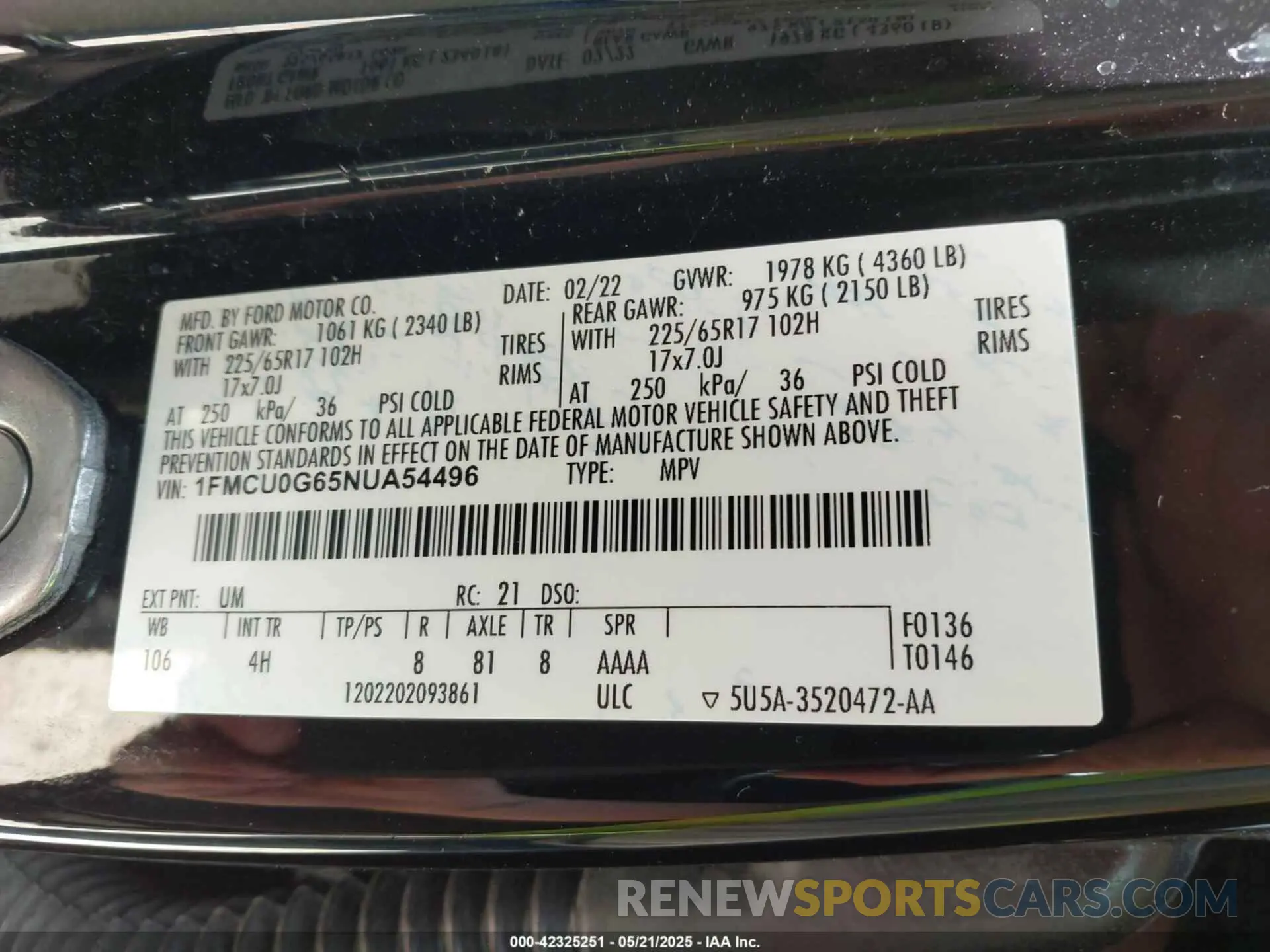 9 fotografías del automóvil dañado 1FMCU0G65NUA54496 FORD ESCAPE 2022