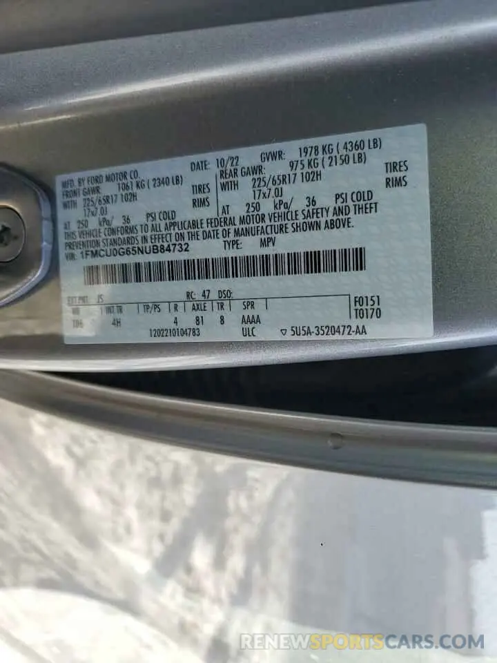 15 fotografías del automóvil dañado 1FMCU0G65NUB84732 FORD ESCAPE 2022