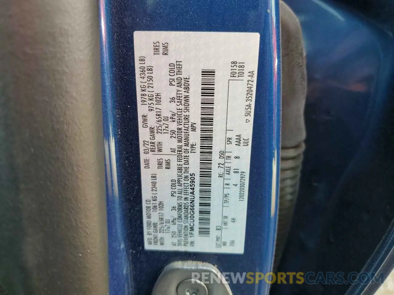 13 fotografías del automóvil dañado 1FMCU0G66NUA45905 FORD ESCAPE 2022