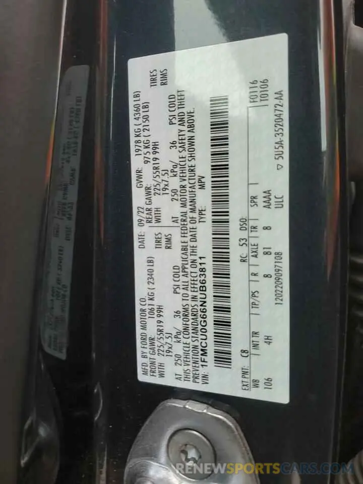 15 fotografías del automóvil dañado 1FMCU0G66NUB63811 FORD ESCAPE 2022