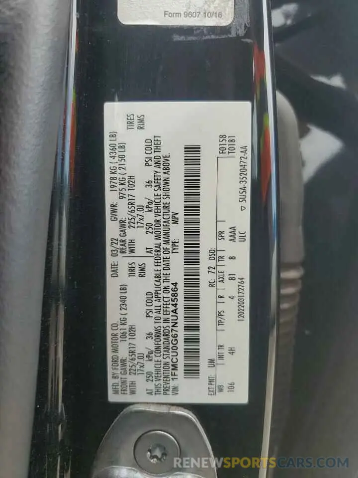14 fotografías del automóvil dañado 1FMCU0G67NUA45864 FORD ESCAPE 2022