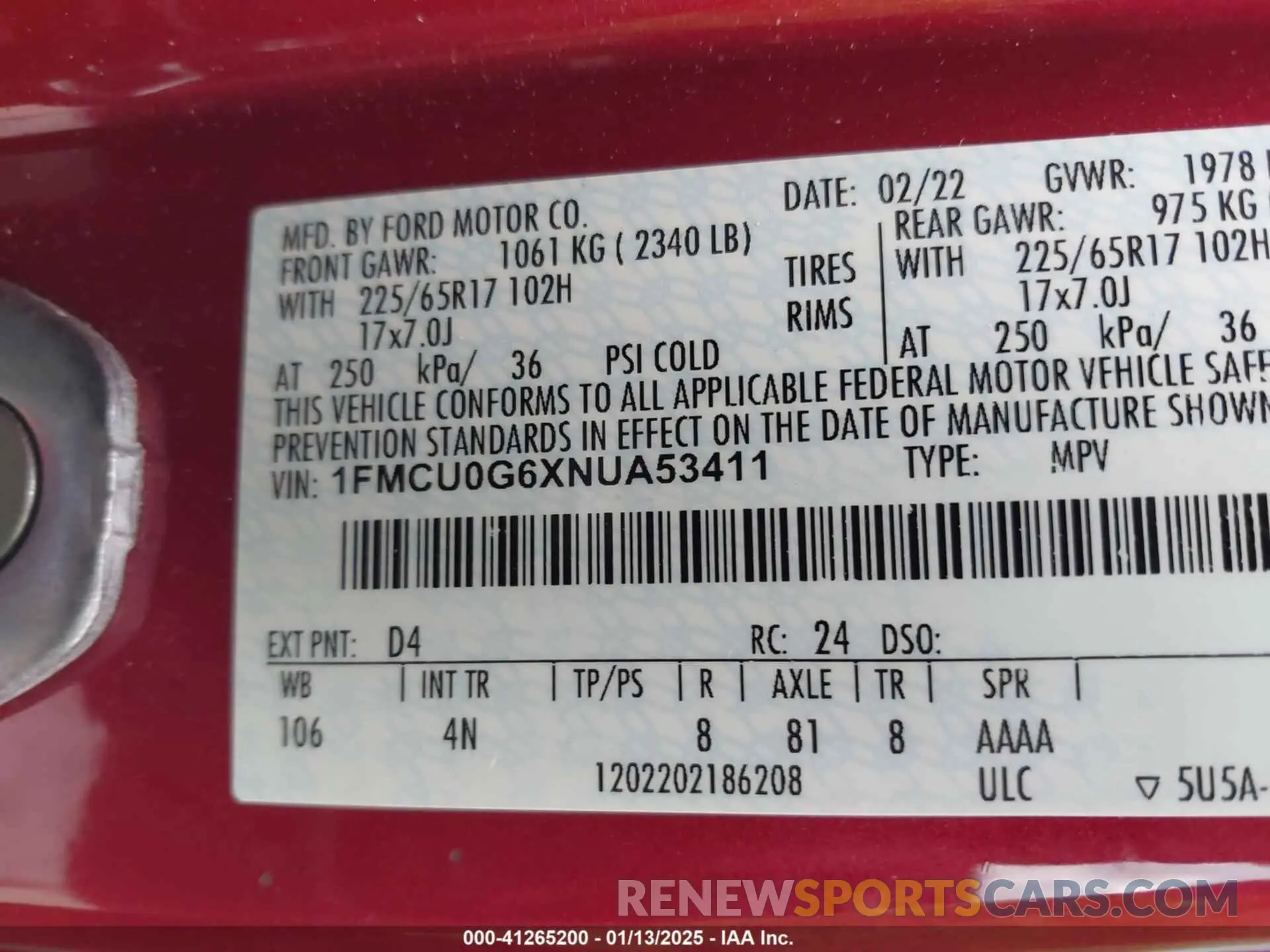 9 fotografías del automóvil dañado 1FMCU0G6XNUA53411 FORD ESCAPE 2022