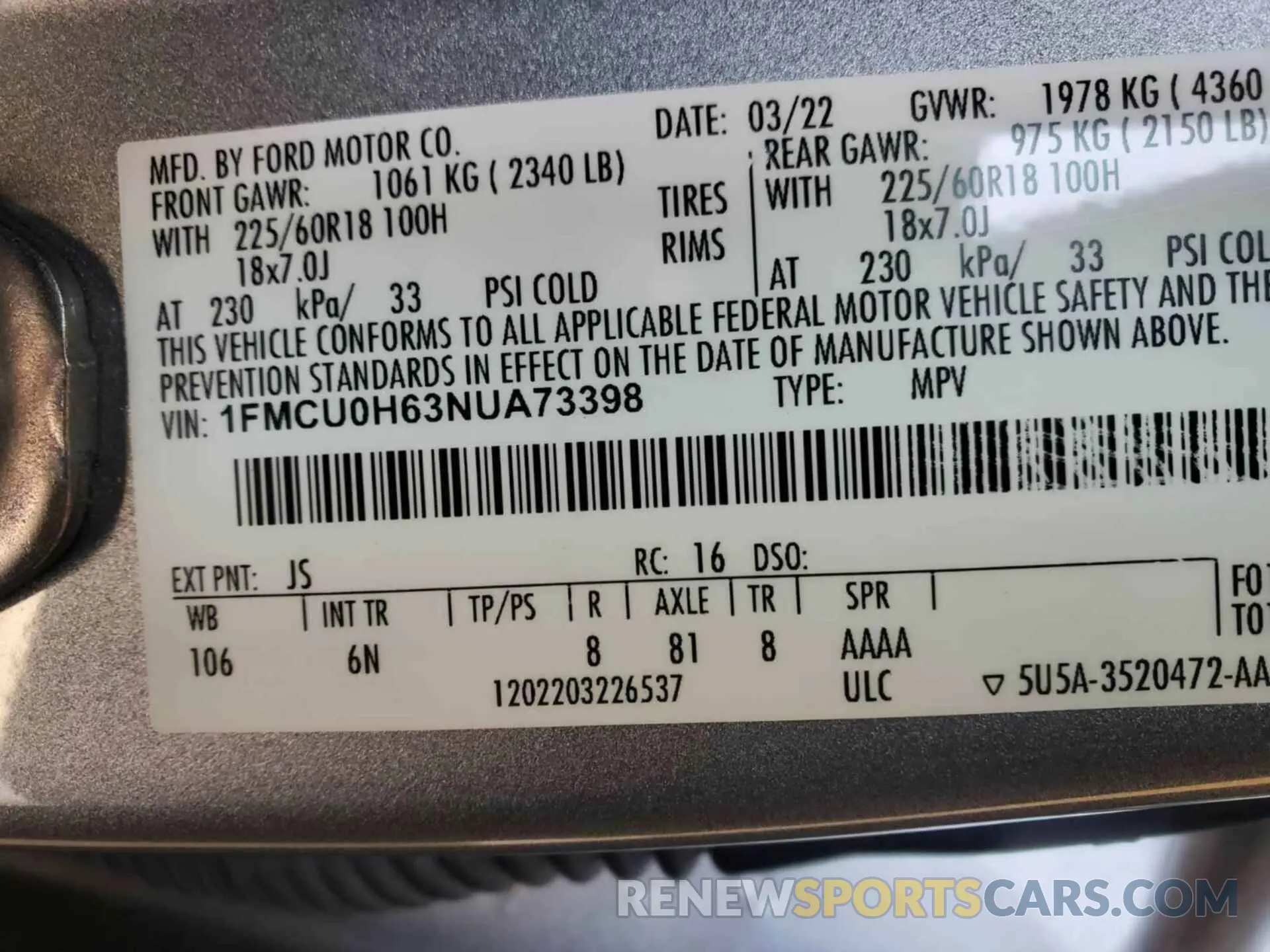23 fotografías del automóvil dañado 1FMCU0H63NUA73398 FORD ESCAPE 2022