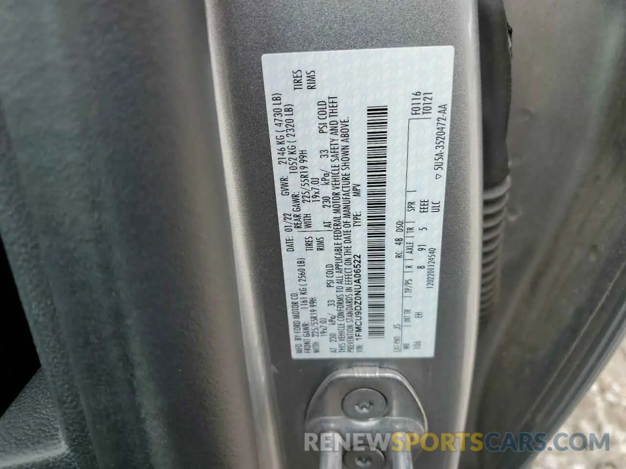 14 fotografías del automóvil dañado 1FMCU9DZ0NUA06522 FORD ESCAPE 2022