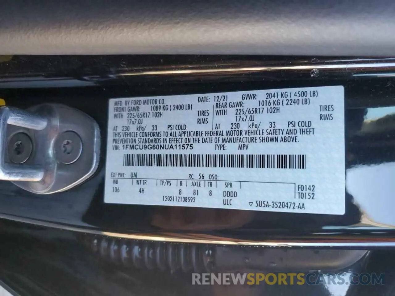 13 fotografías del automóvil dañado 1FMCU9G60NUA11575 FORD ESCAPE 2022