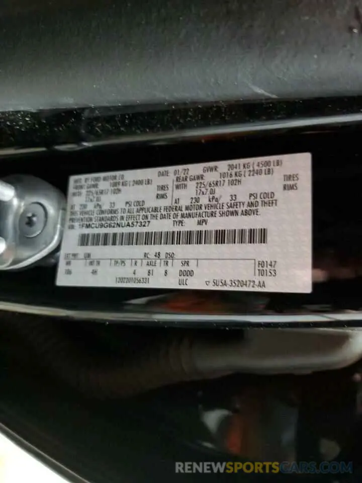 13 fotografías del automóvil dañado 1FMCU9G62NUA57327 FORD ESCAPE 2022