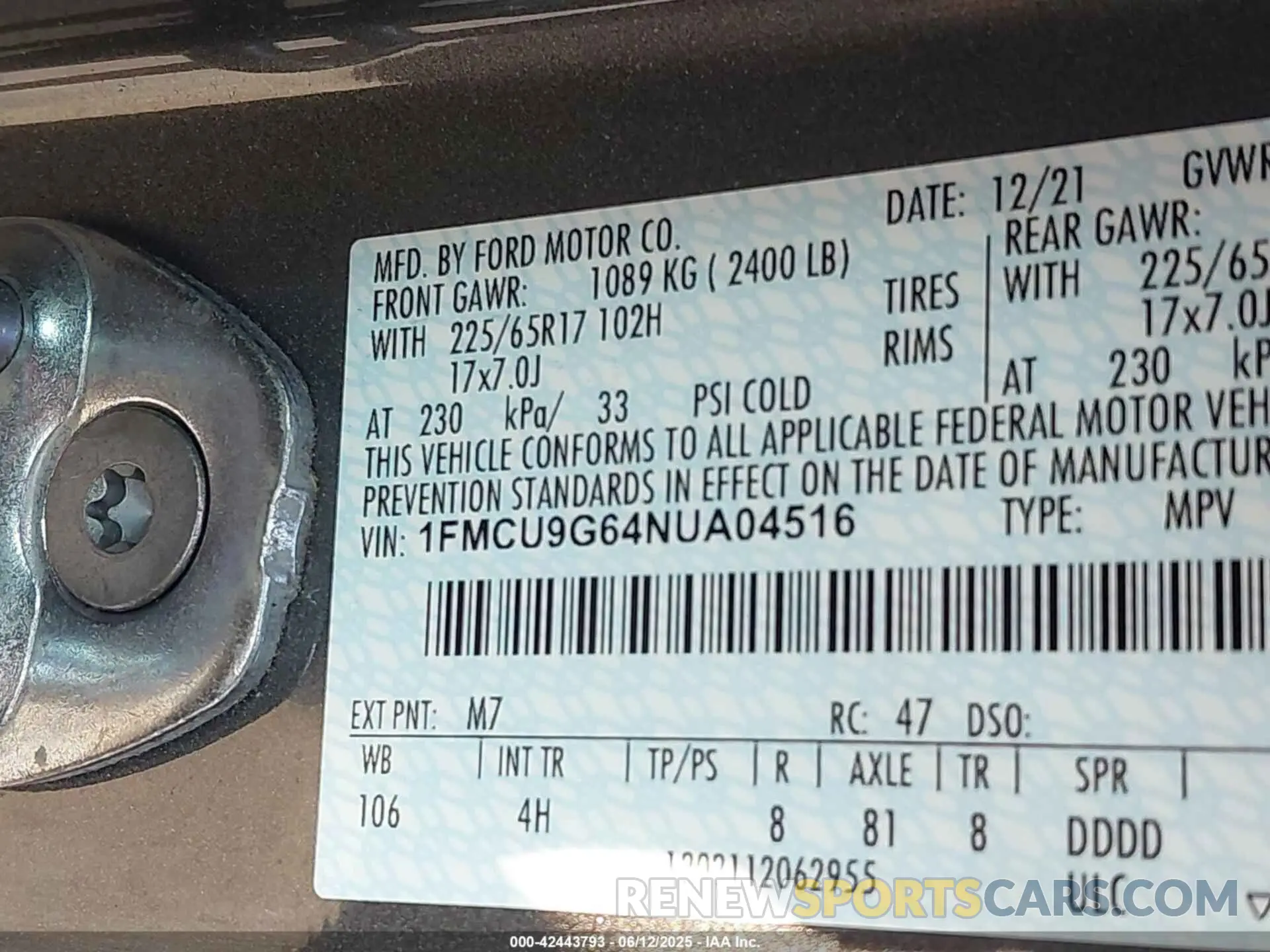 9 fotografías del automóvil dañado 1FMCU9G64NUA04516 FORD ESCAPE 2022