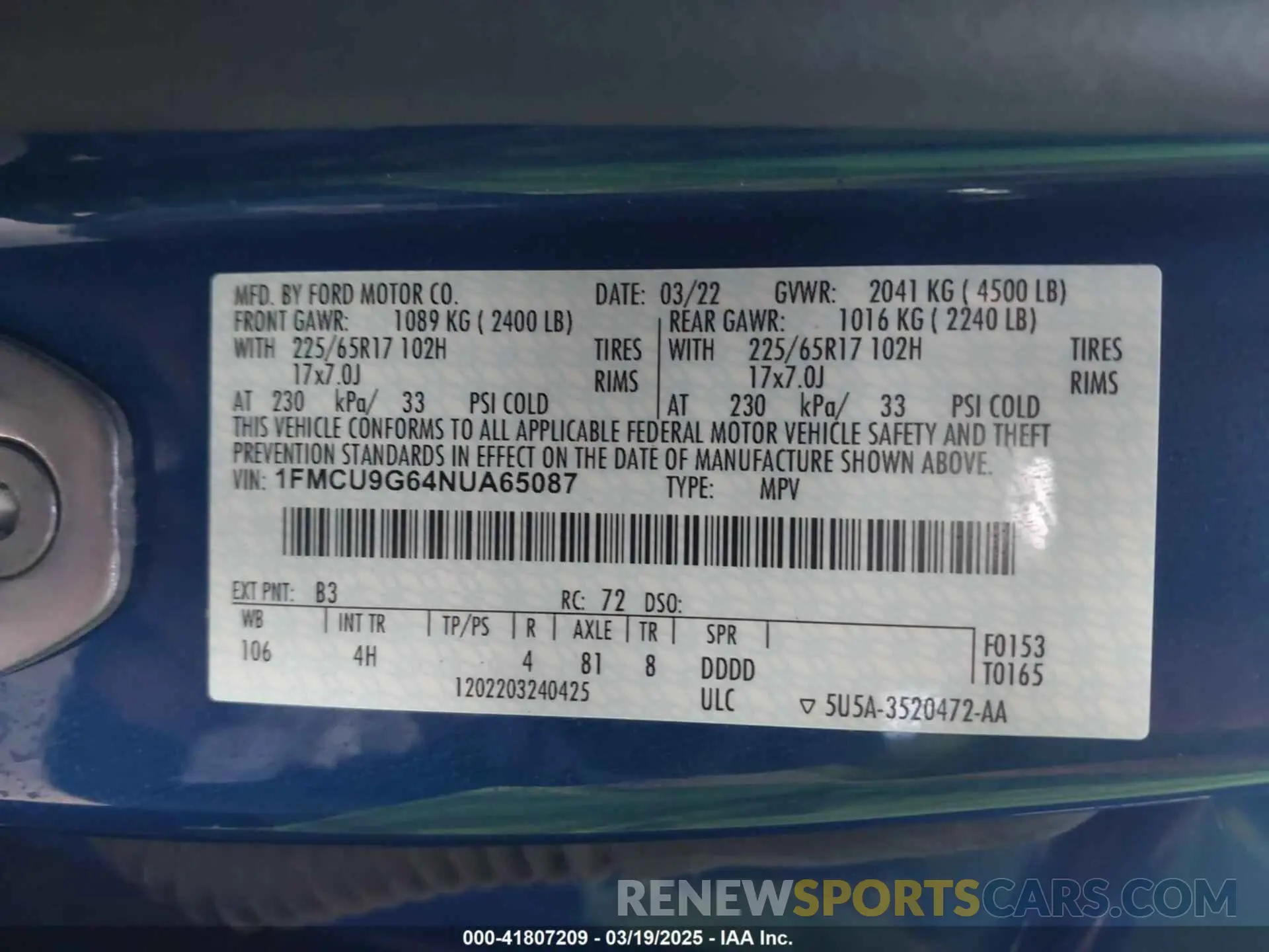 9 fotografías del automóvil dañado 1FMCU9G64NUA65087 FORD ESCAPE 2022