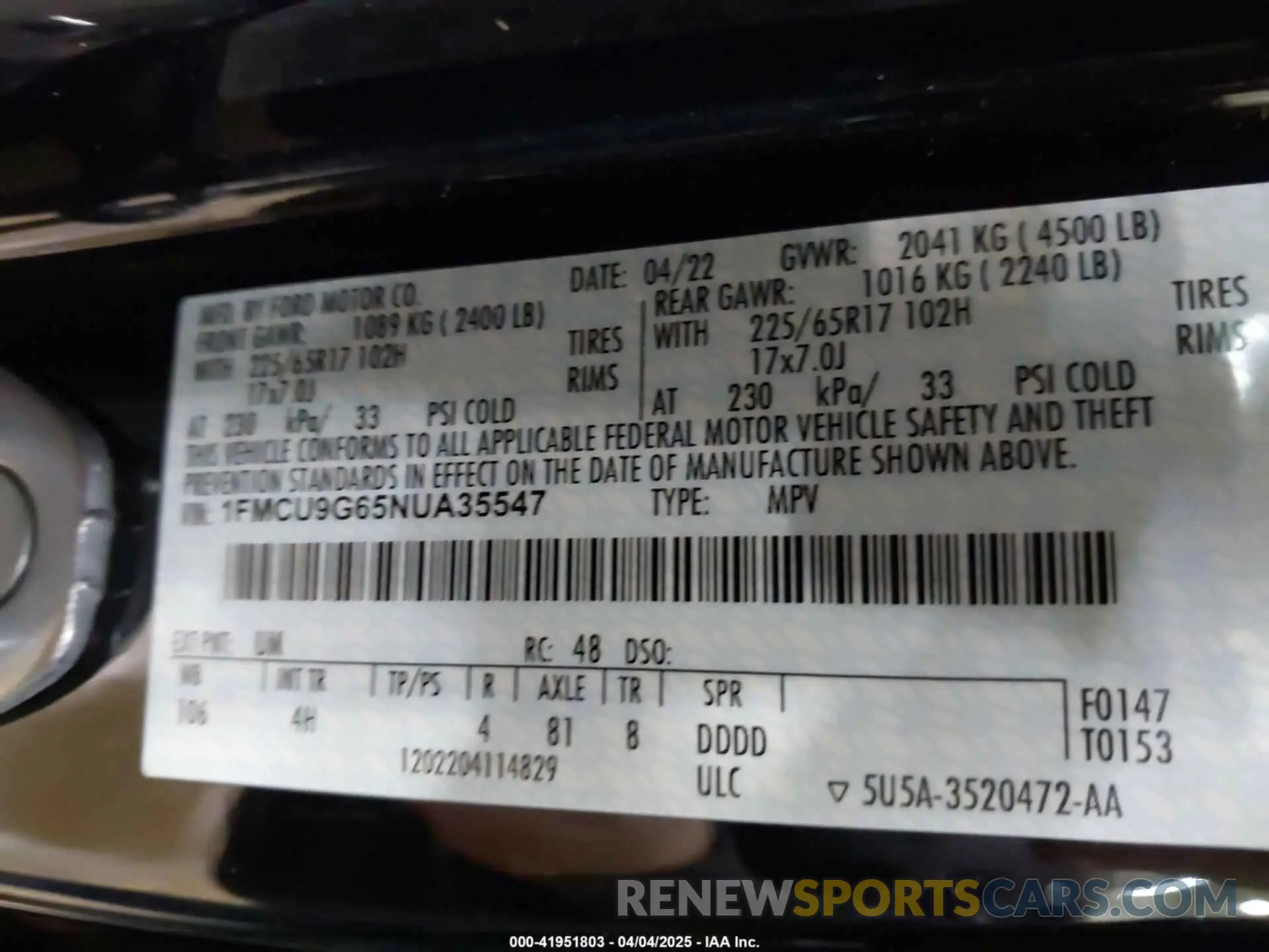 9 fotografías del automóvil dañado 1FMCU9G65NUA35547 FORD ESCAPE 2022