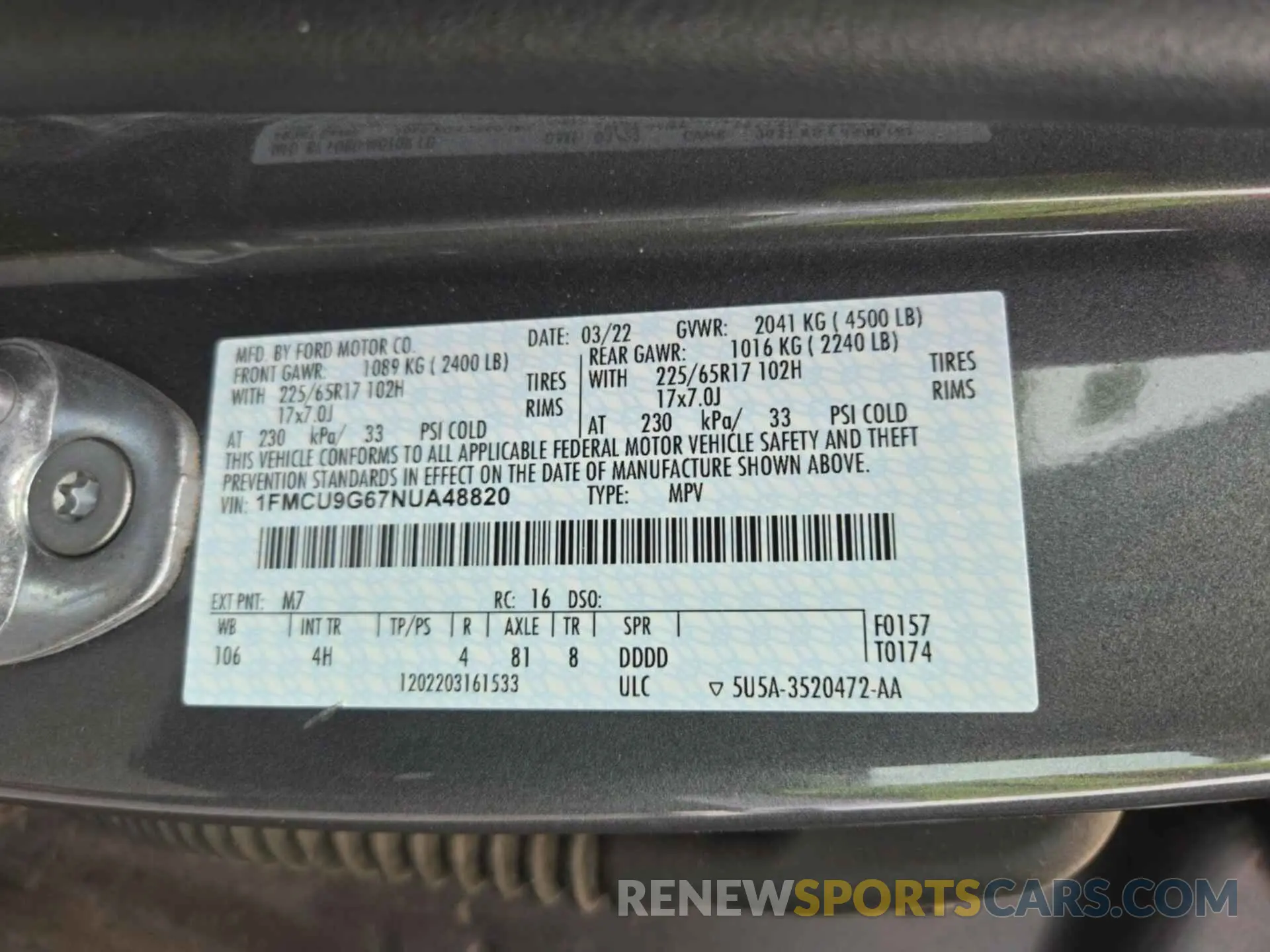 19 fotografías del automóvil dañado 1FMCU9G67NUA48820 FORD ESCAPE 2022