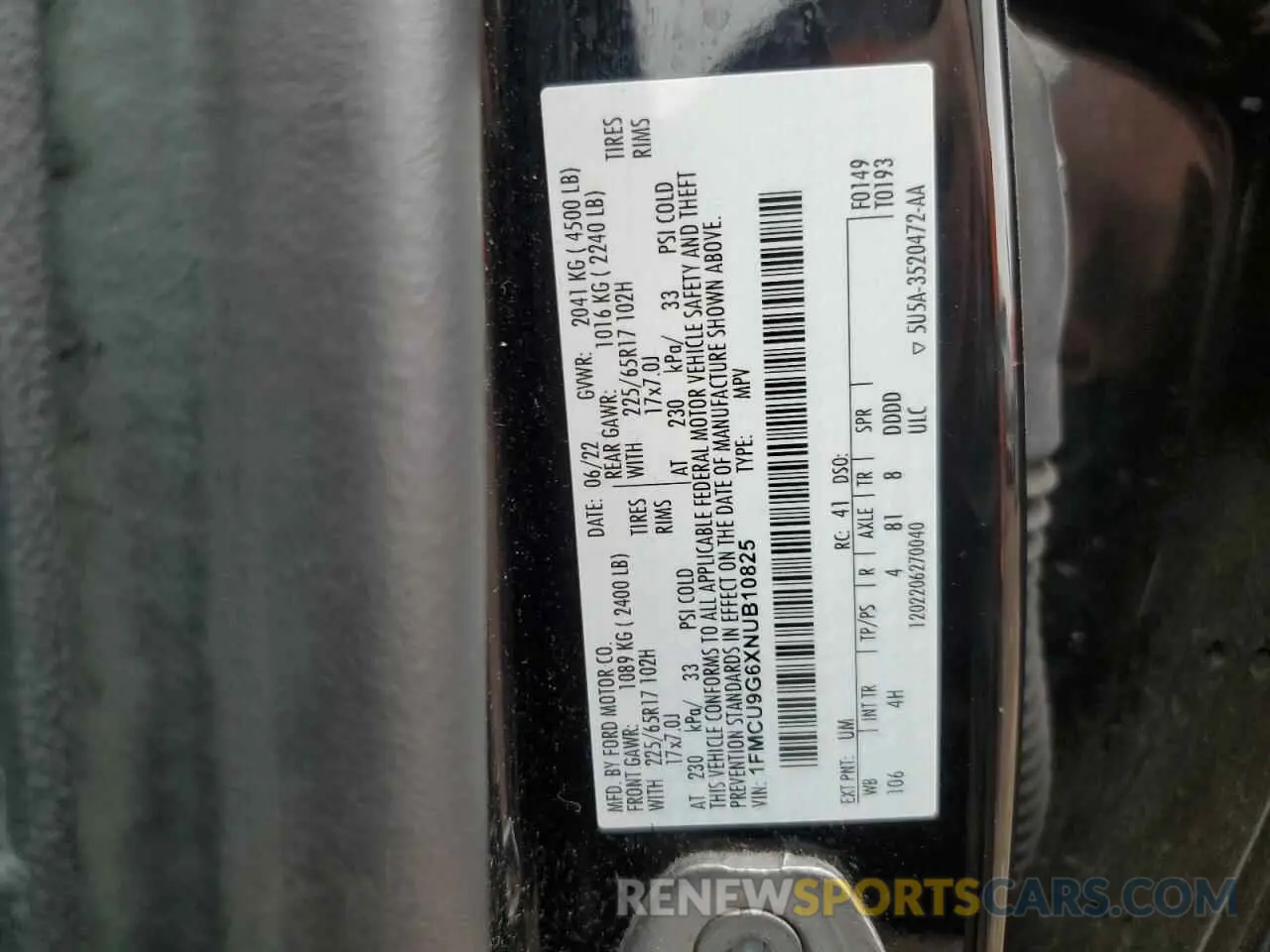 12 fotografías del automóvil dañado 1FMCU9G6XNUB10825 FORD ESCAPE 2022