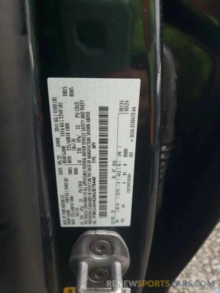 13 fotografías del automóvil dañado 1FMCU9H62NUB78440 FORD ESCAPE 2022