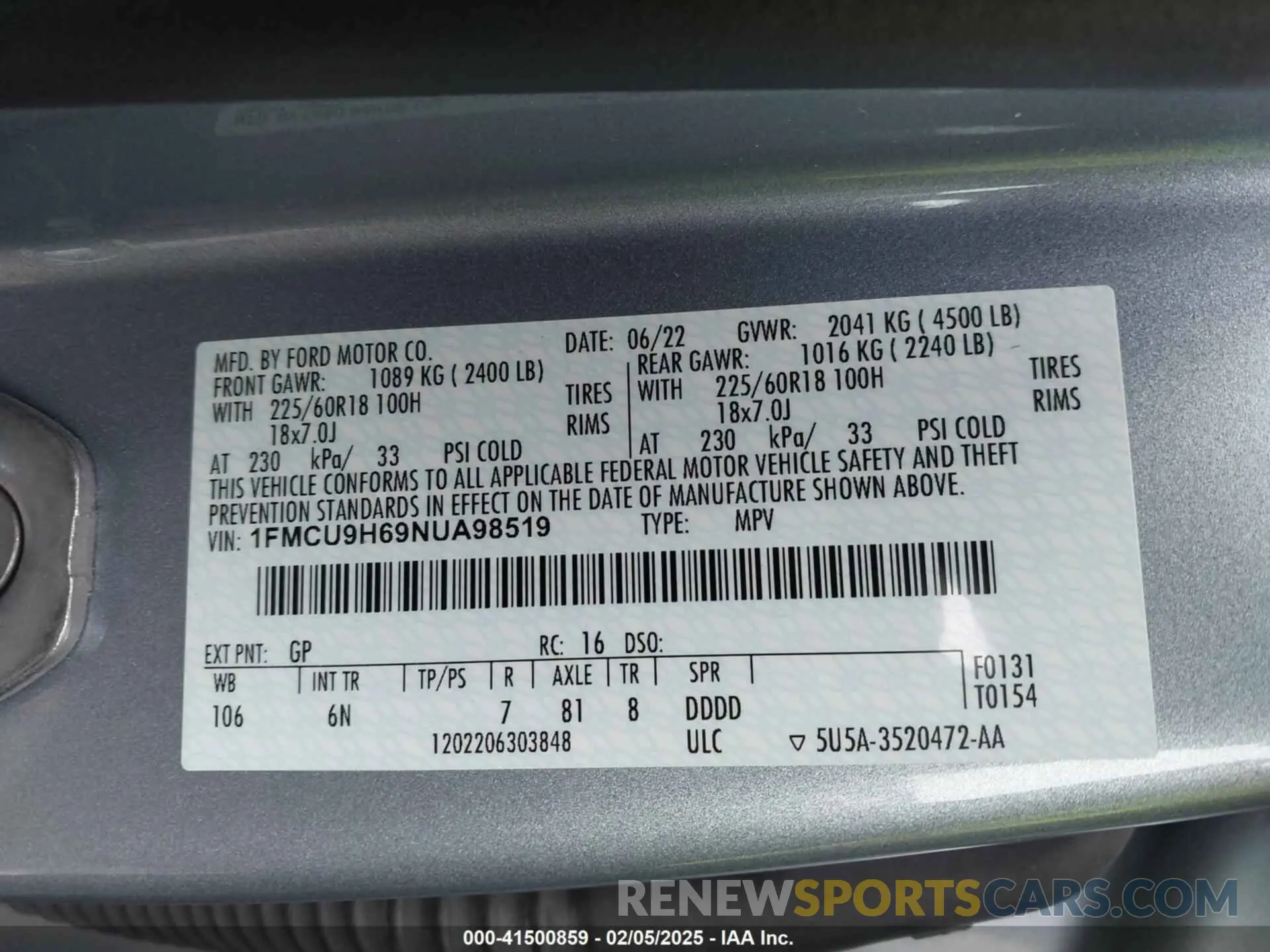 9 fotografías del automóvil dañado 1FMCU9H69NUA98519 FORD ESCAPE 2022