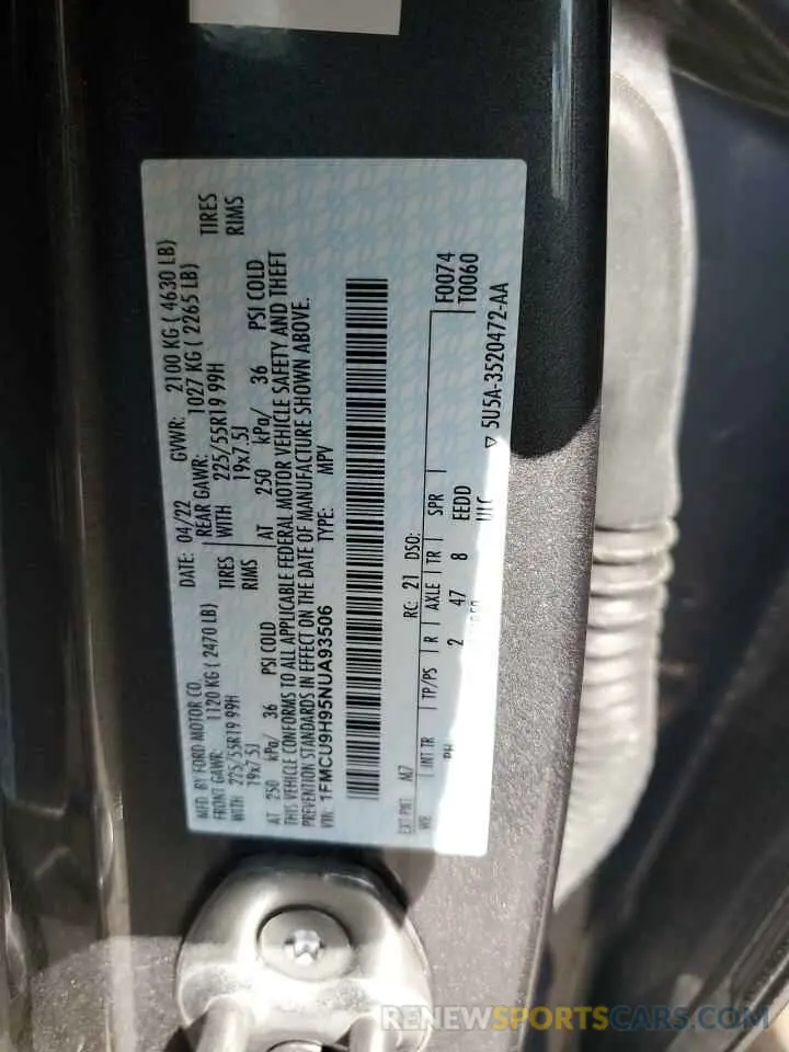 12 fotografías del automóvil dañado 1FMCU9H95NUA93506 FORD ESCAPE 2022