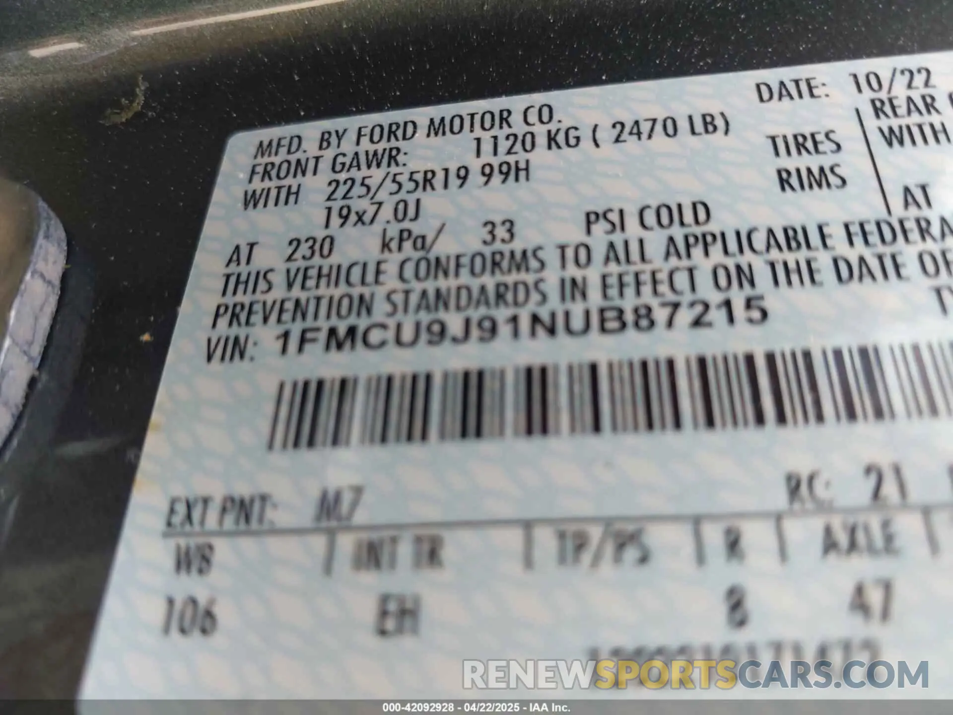 9 fotografías del automóvil dañado 1FMCU9J91NUB87215 FORD ESCAPE 2022