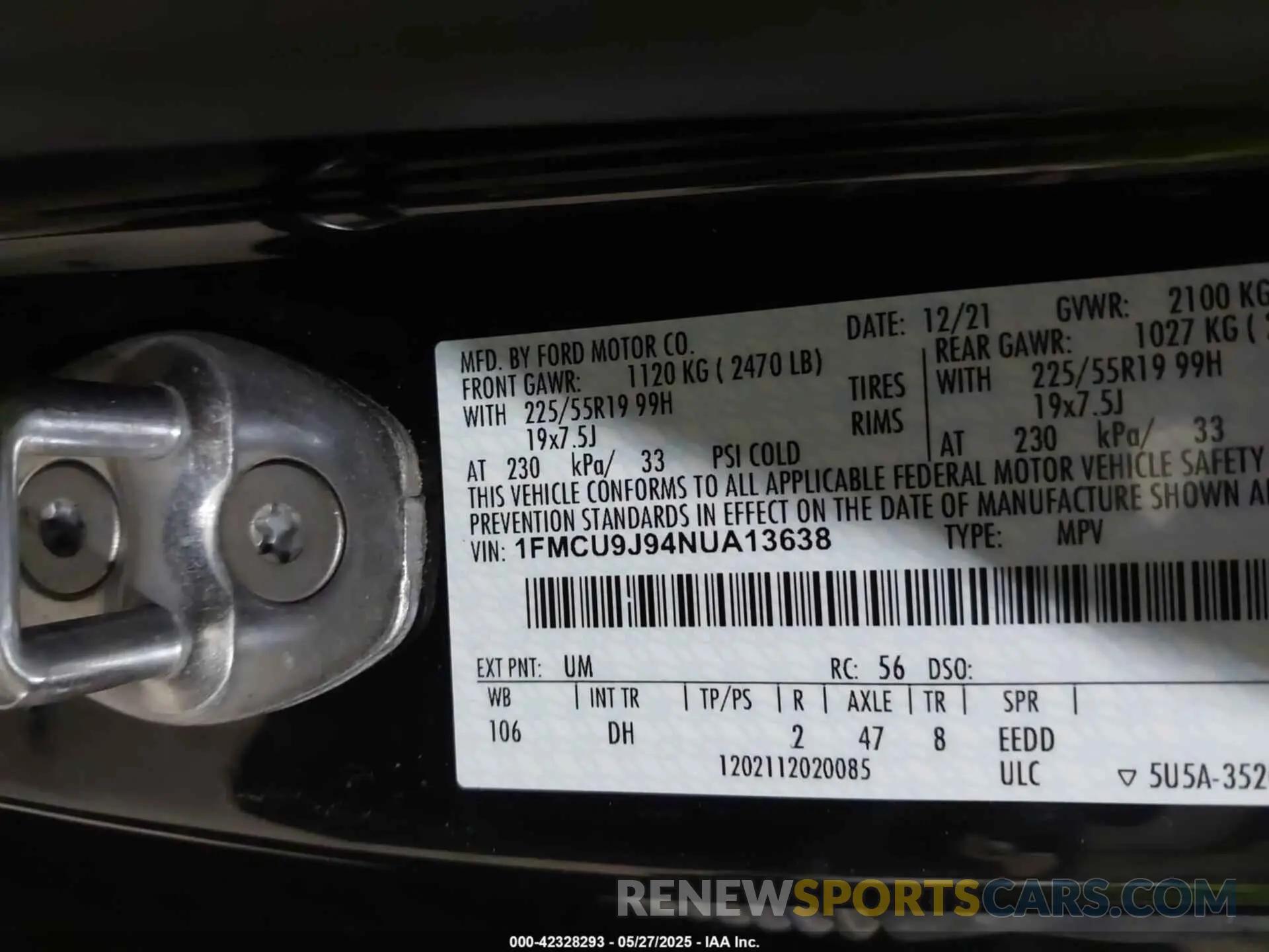 9 fotografías del automóvil dañado 1FMCU9J94NUA13638 FORD ESCAPE 2022