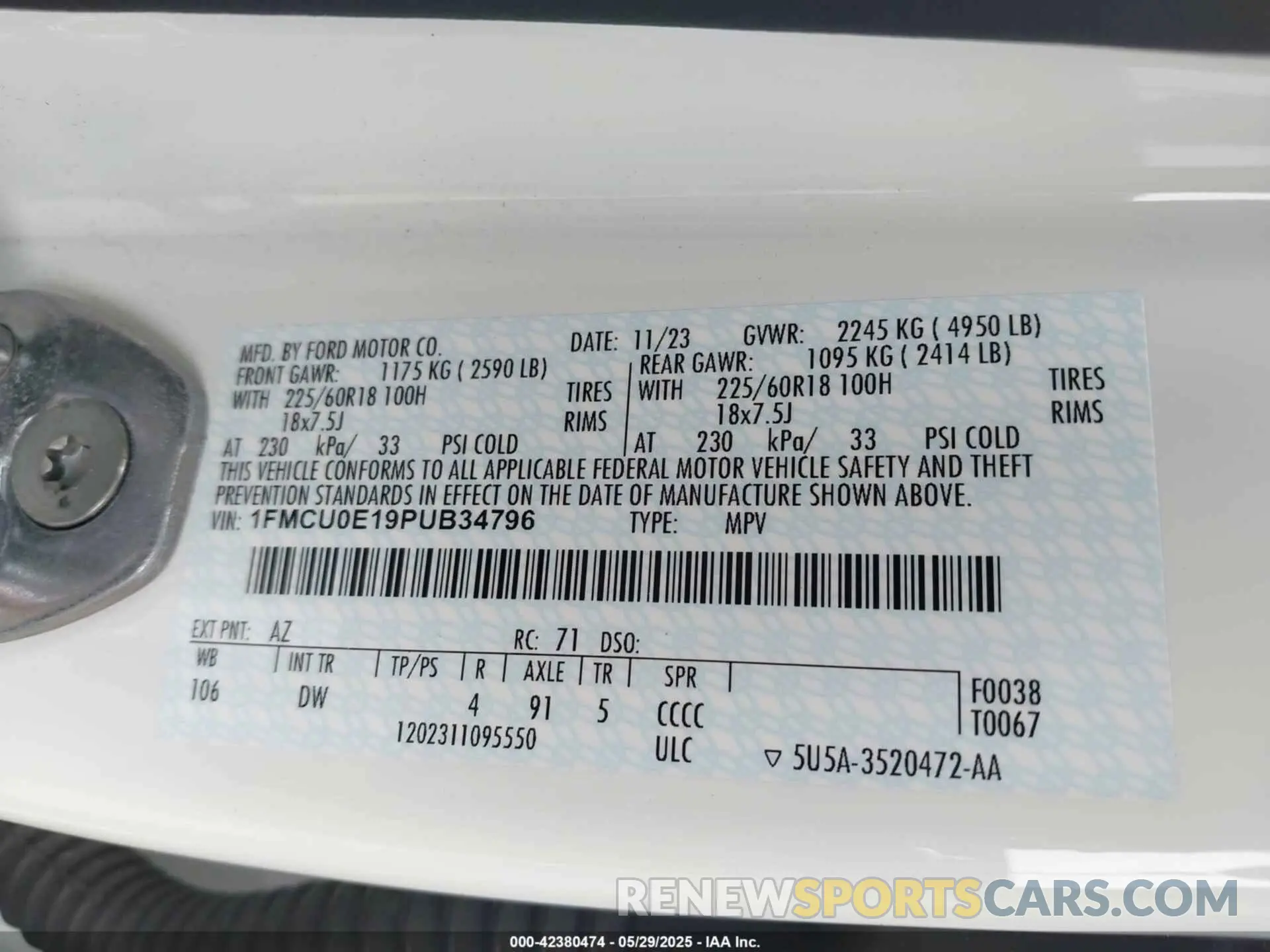 9 fotografías del automóvil dañado 1FMCU0E19PUB34796 FORD ESCAPE 2023