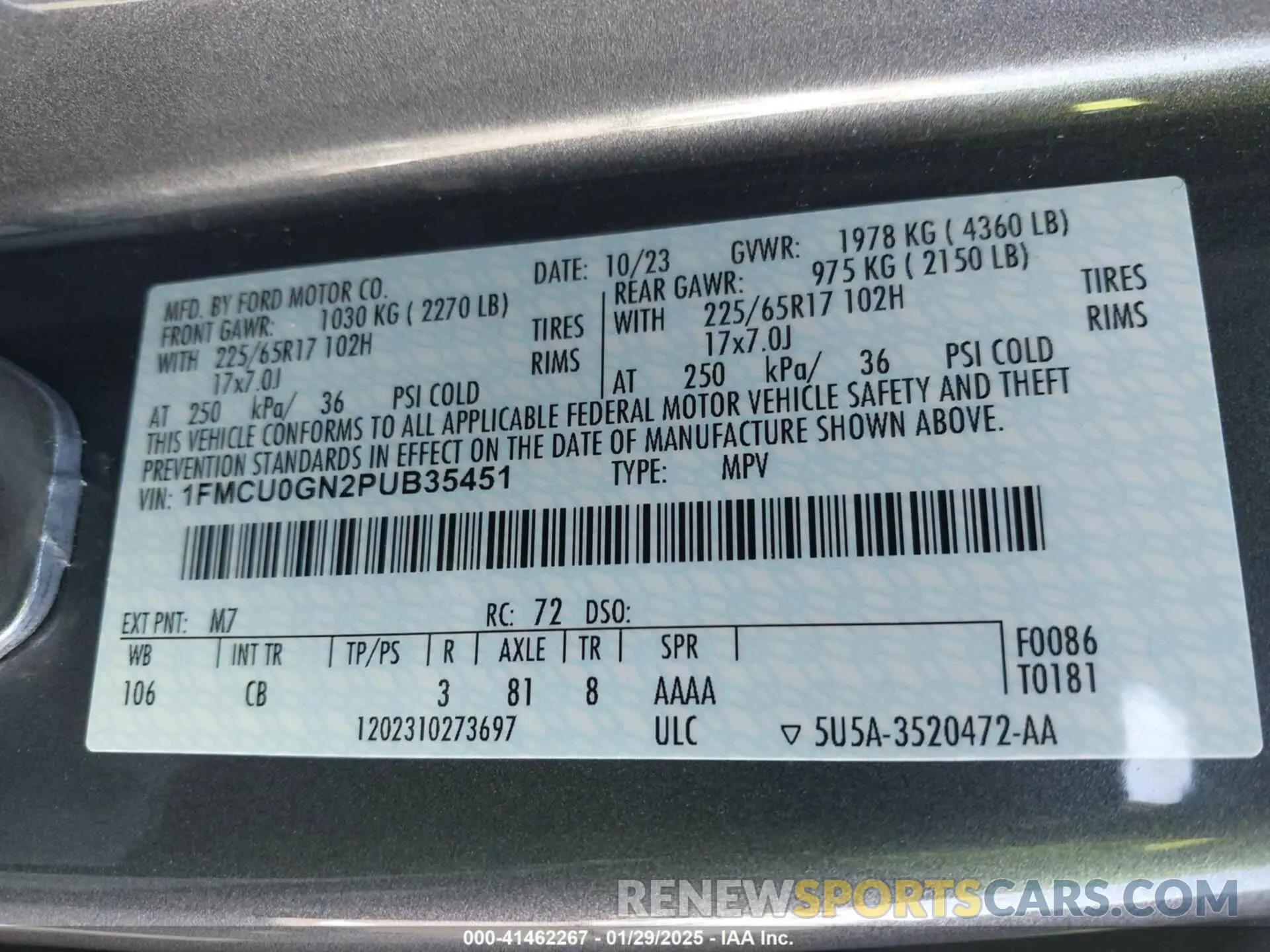 9 fotografías del automóvil dañado 1FMCU0GN2PUB35451 FORD ESCAPE 2023