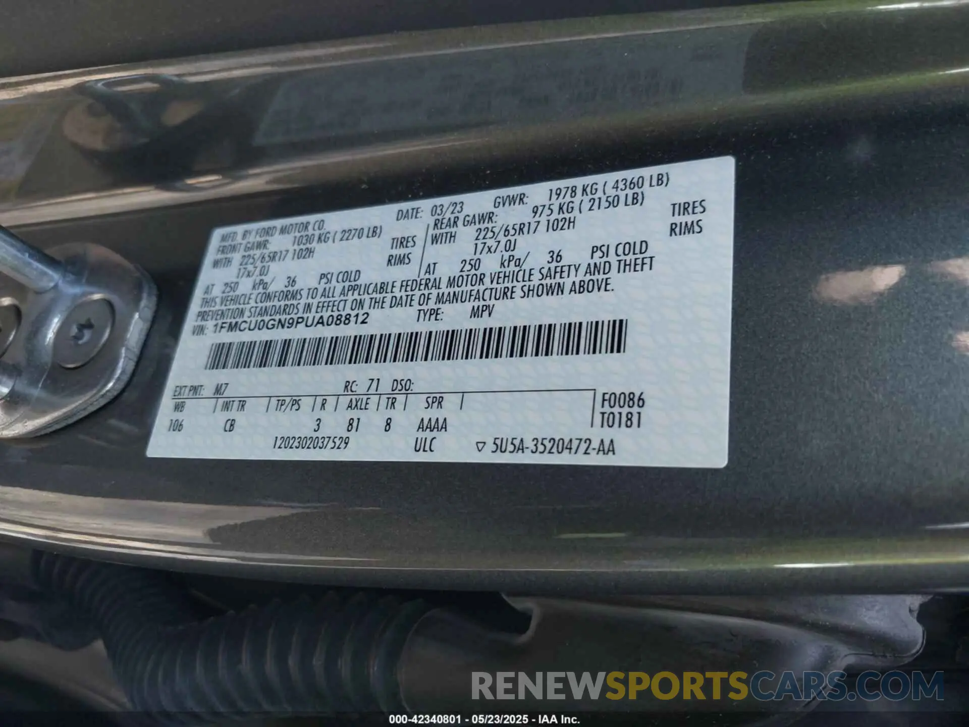 9 fotografías del automóvil dañado 1FMCU0GN9PUA08812 FORD ESCAPE 2023