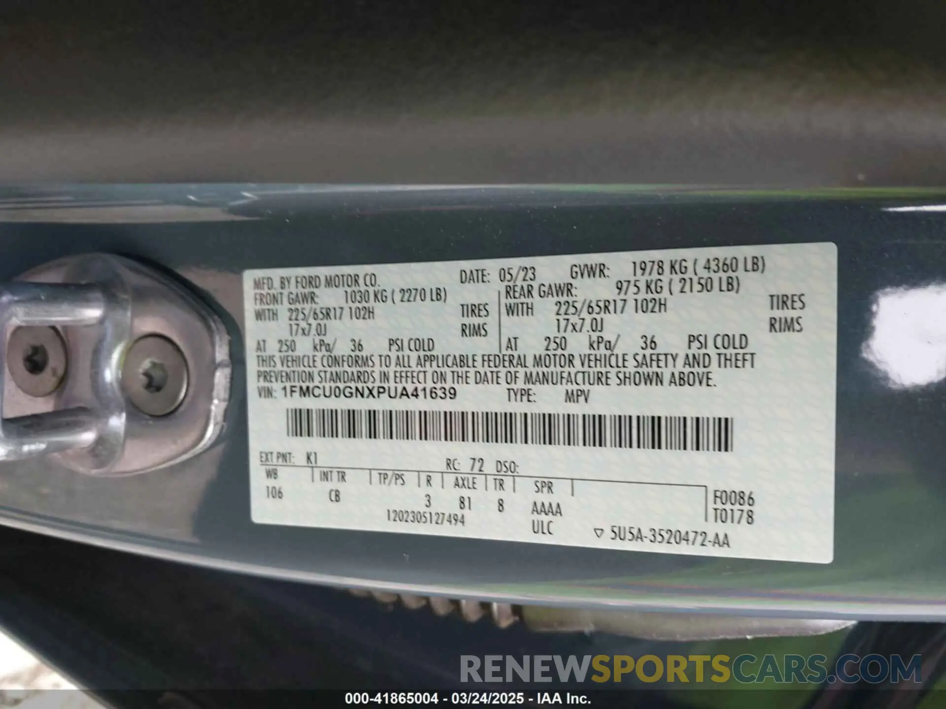 9 fotografías del automóvil dañado 1FMCU0GNXPUA41639 FORD ESCAPE 2023