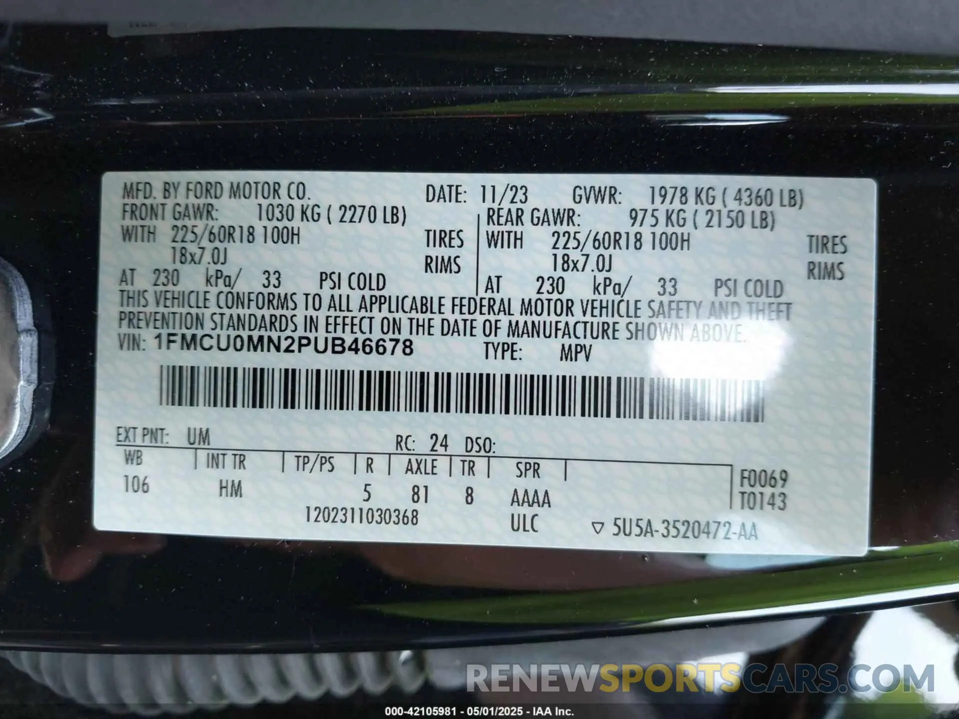 9 fotografías del automóvil dañado 1FMCU0MN2PUB46678 FORD ESCAPE 2023