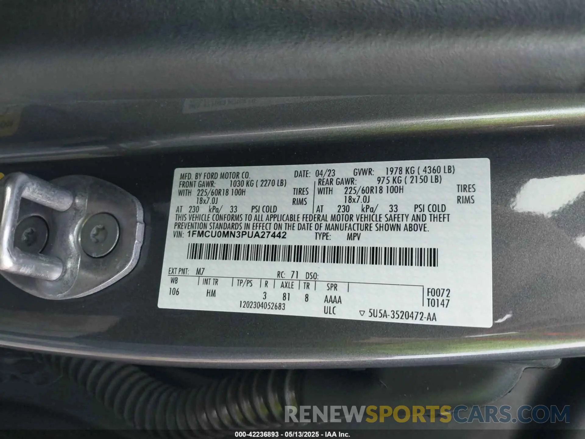9 fotografías del automóvil dañado 1FMCU0MN3PUA27442 FORD ESCAPE 2023
