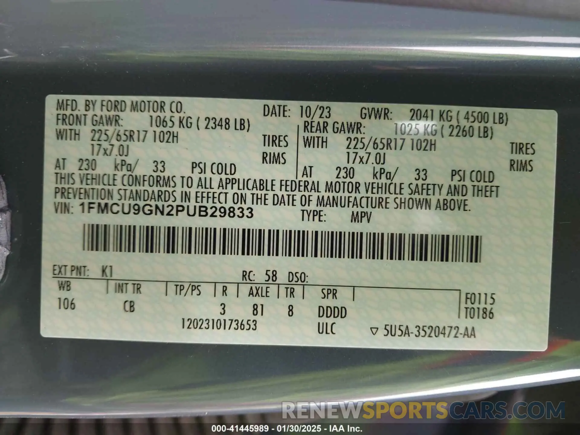 9 fotografías del automóvil dañado 1FMCU9GN2PUB29833 FORD ESCAPE 2023