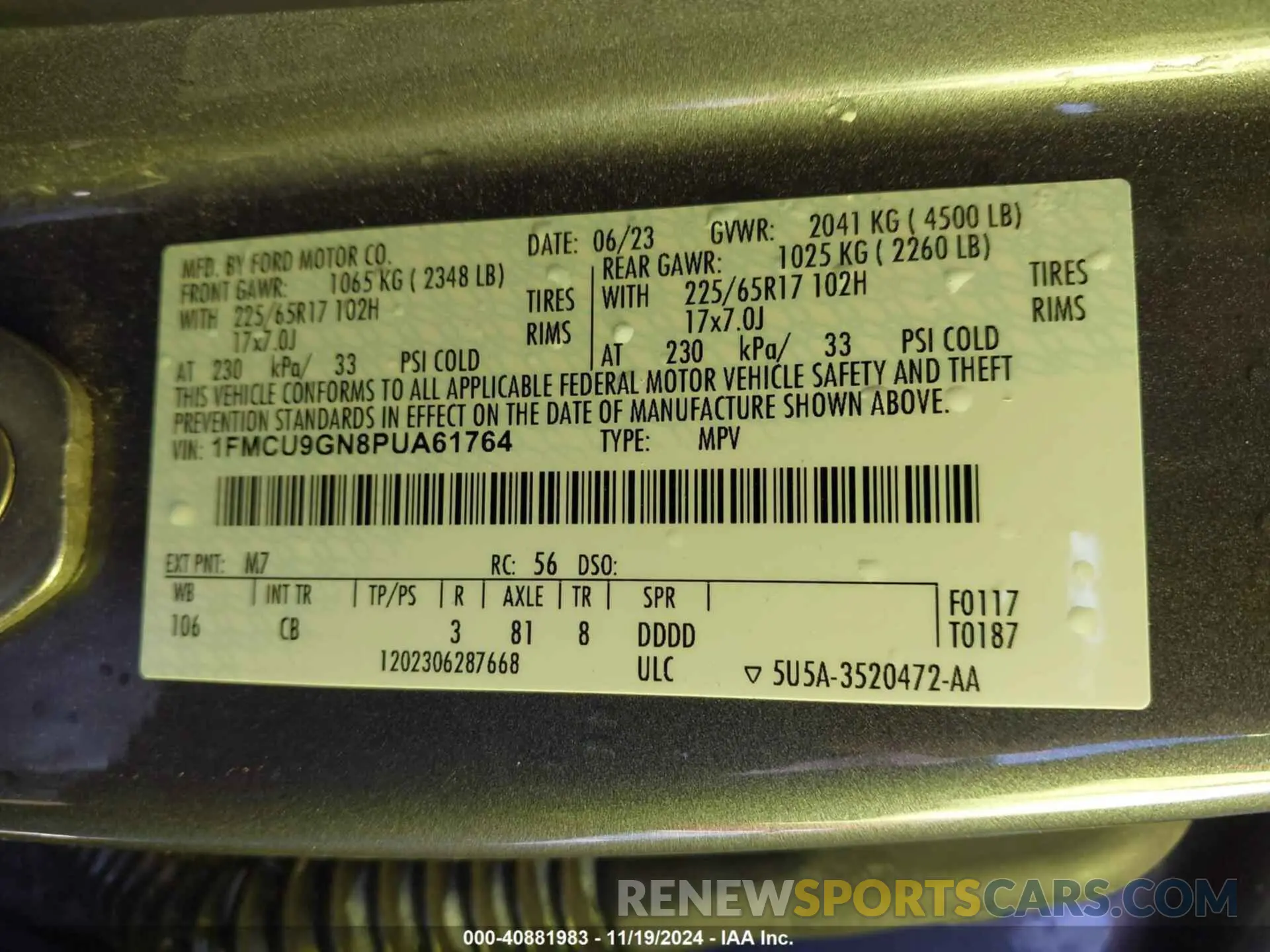 9 fotografías del automóvil dañado 1FMCU9GN8PUA61764 FORD ESCAPE 2023