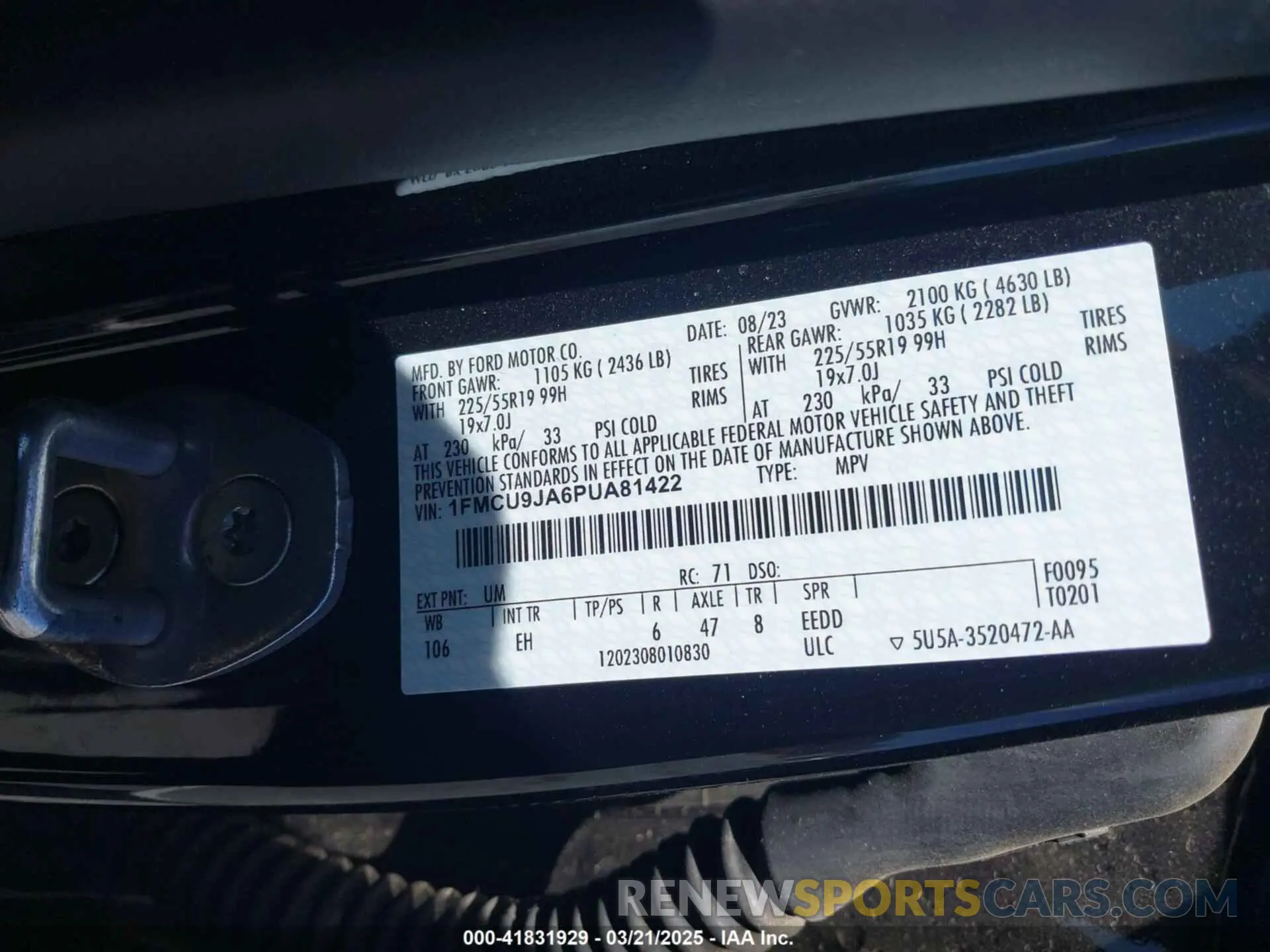 9 fotografías del automóvil dañado 1FMCU9JA6PUA81422 FORD ESCAPE 2023