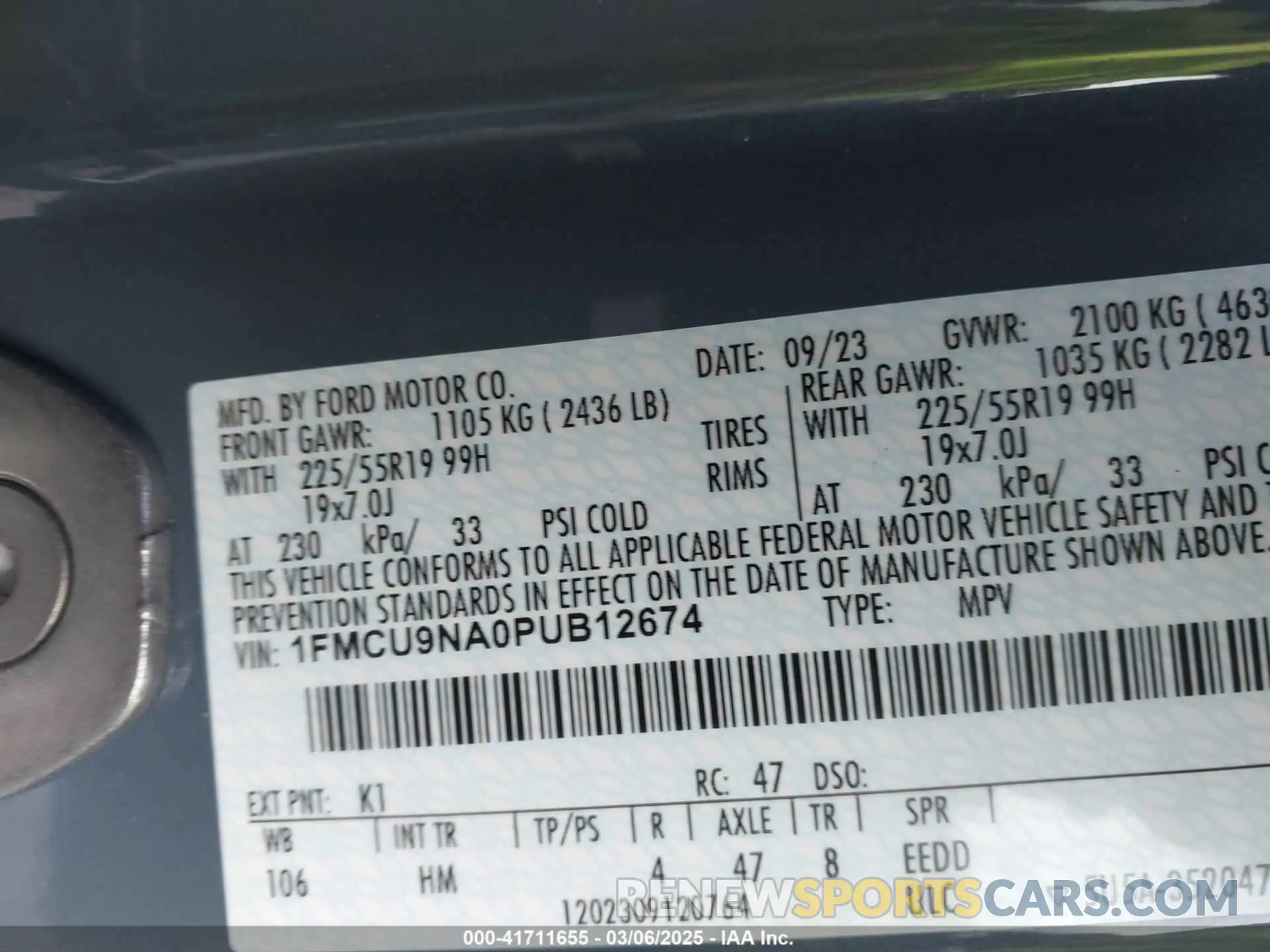 9 fotografías del automóvil dañado 1FMCU9NA0PUB12674 FORD ESCAPE 2023