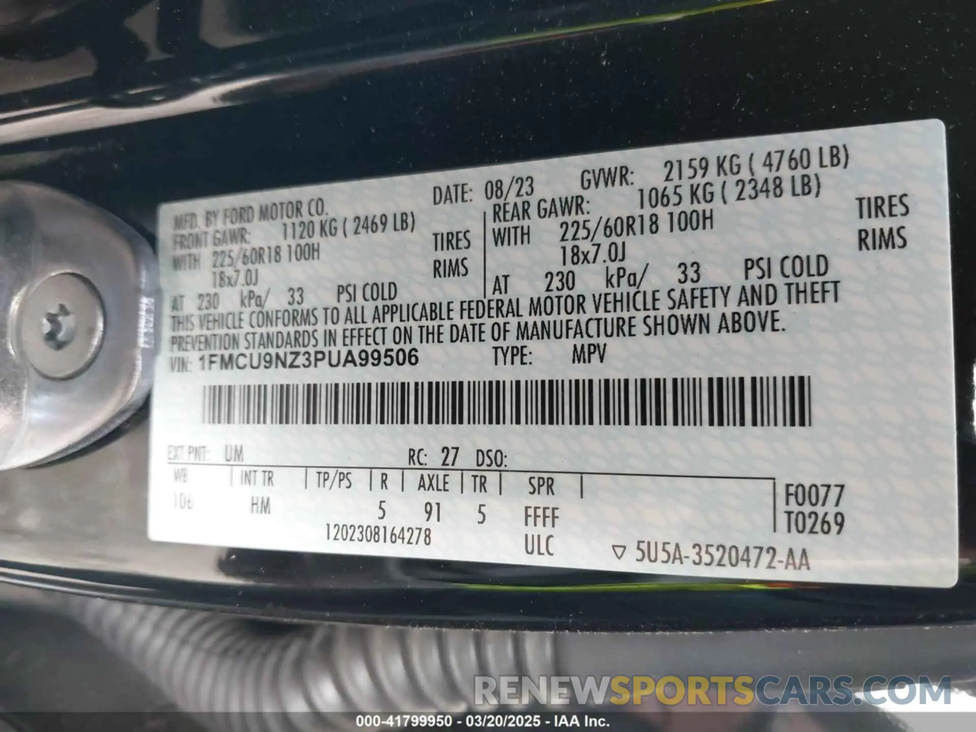 9 fotografías del automóvil dañado 1FMCU9NZ3PUA99506 FORD ESCAPE 2023