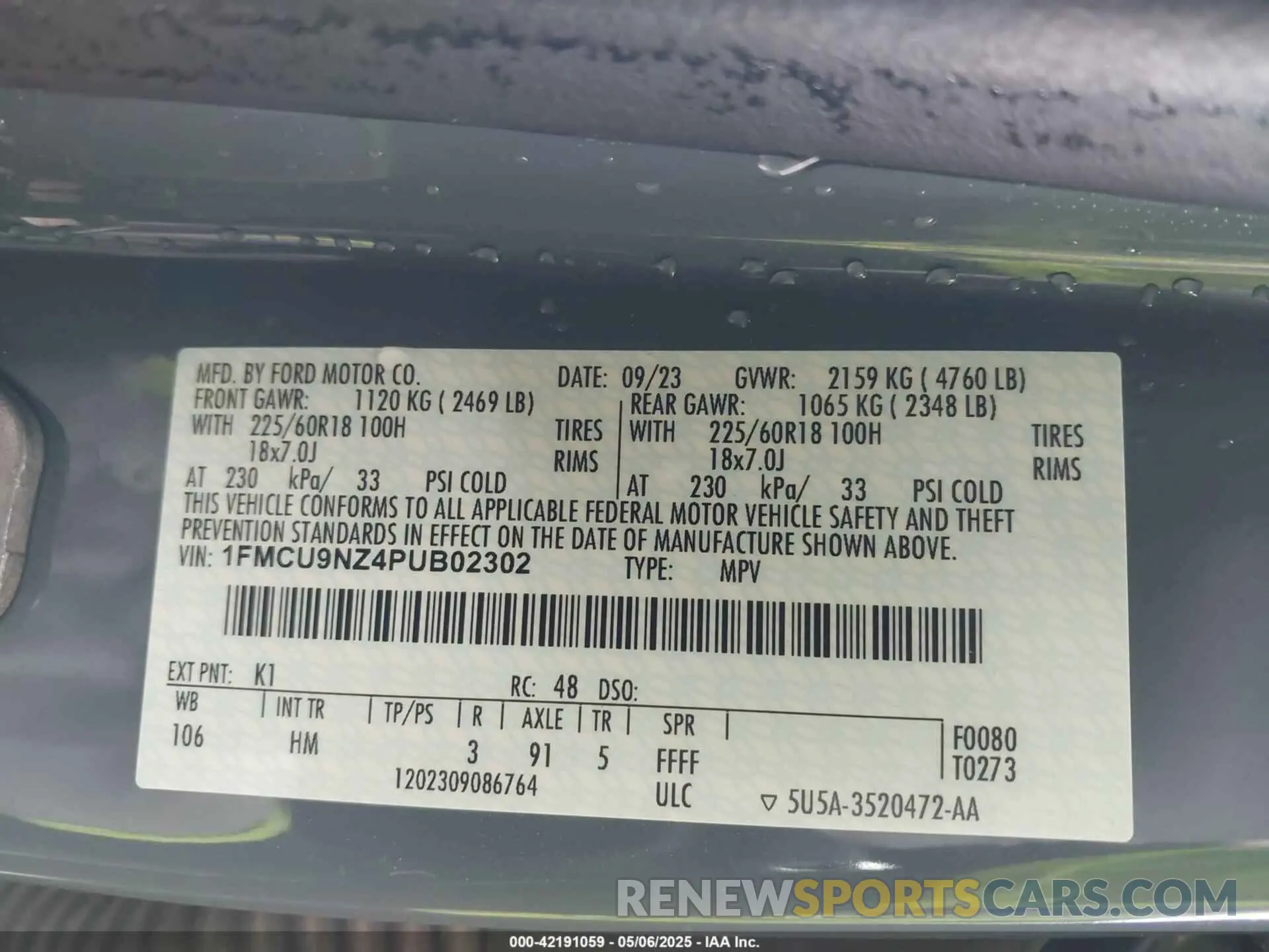 9 fotografías del automóvil dañado 1FMCU9NZ4PUB02302 FORD ESCAPE 2023