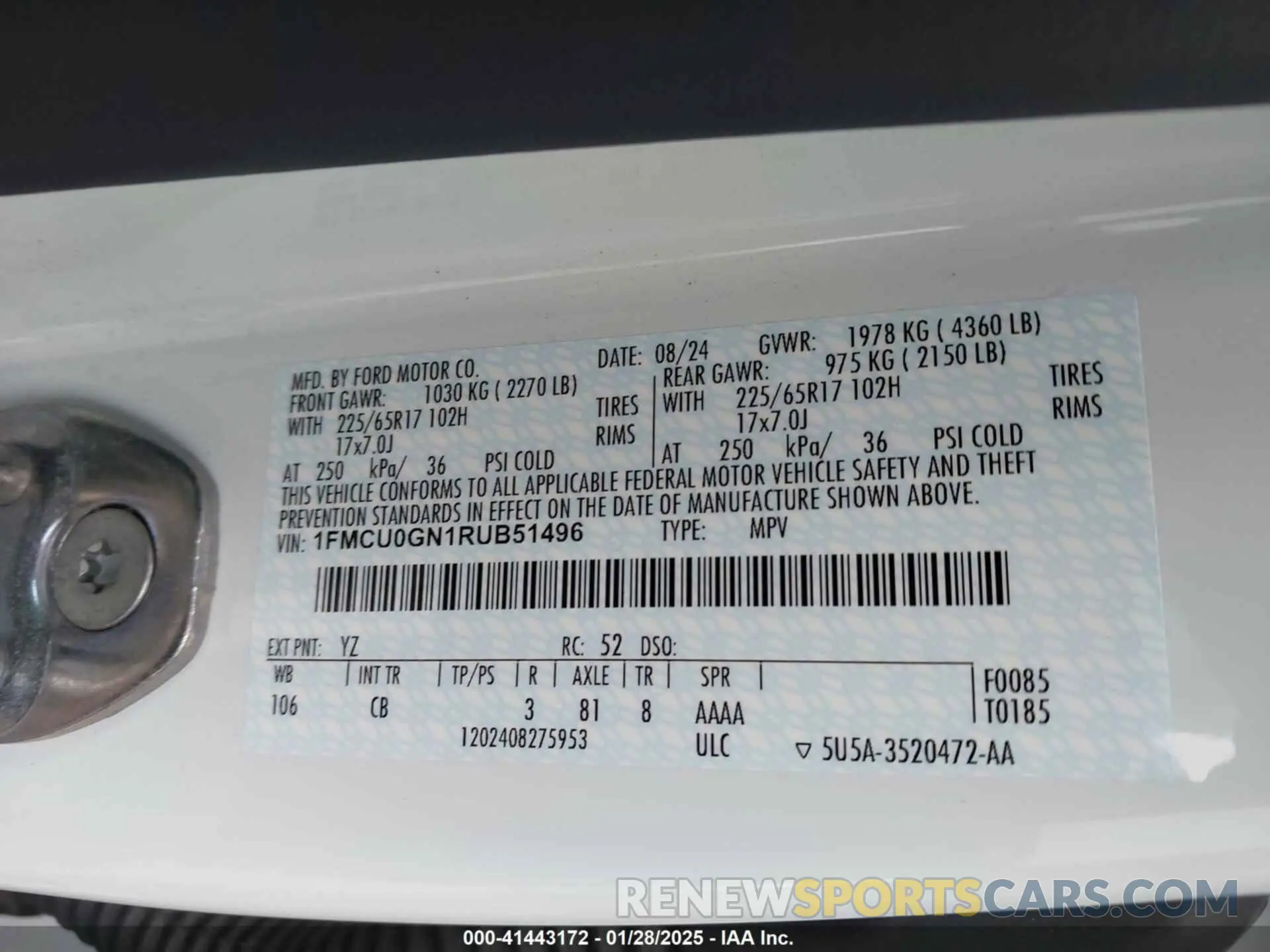 9 fotografías del automóvil dañado 1FMCU0GN1RUB51496 FORD ESCAPE 2024
