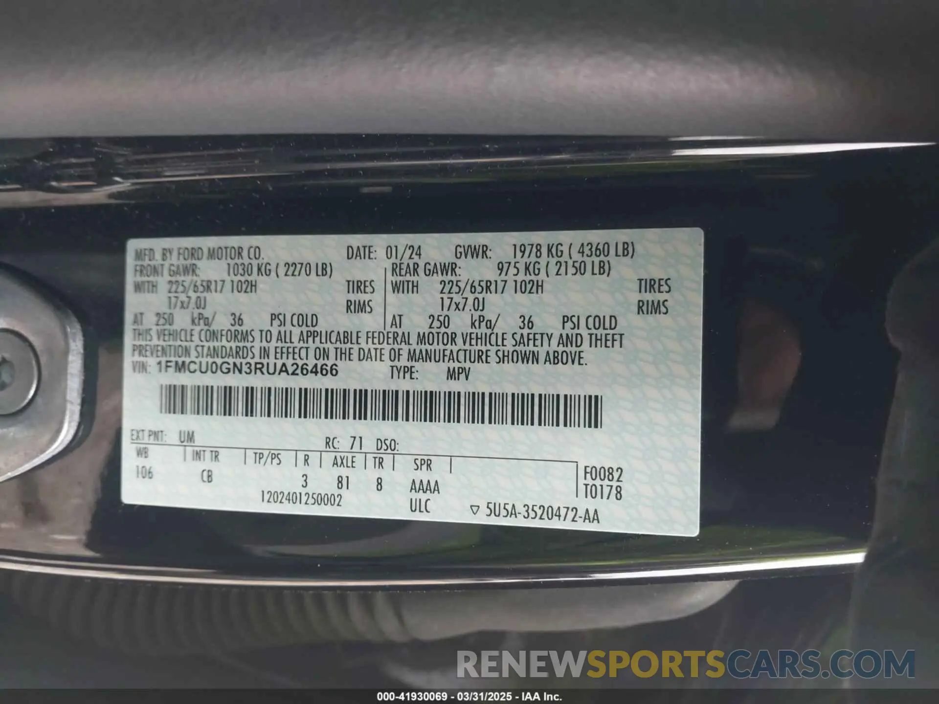 9 fotografías del automóvil dañado 1FMCU0GN3RUA26466 FORD ESCAPE 2024