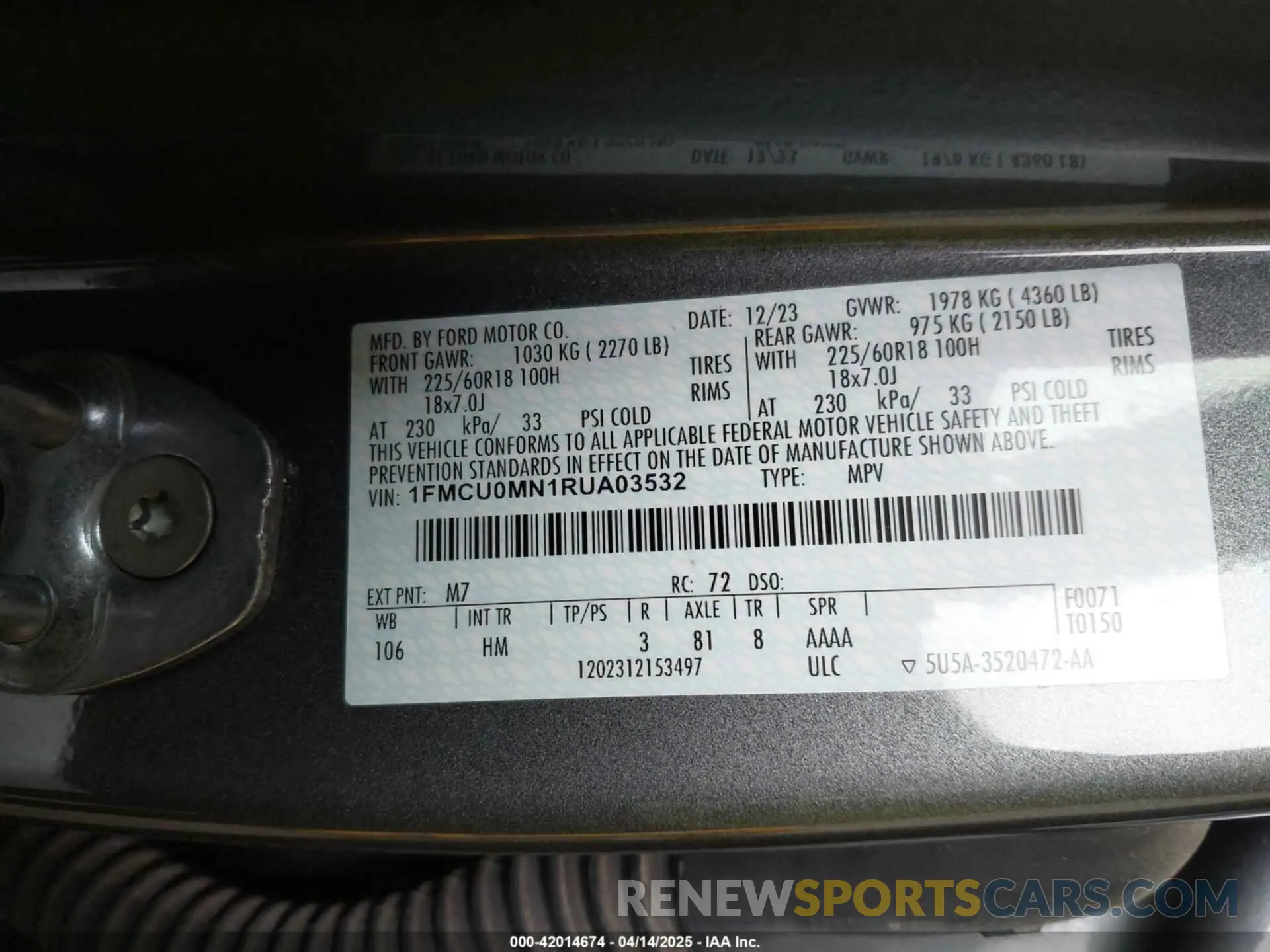 9 fotografías del automóvil dañado 1FMCU0MN1RUA03532 FORD ESCAPE 2024