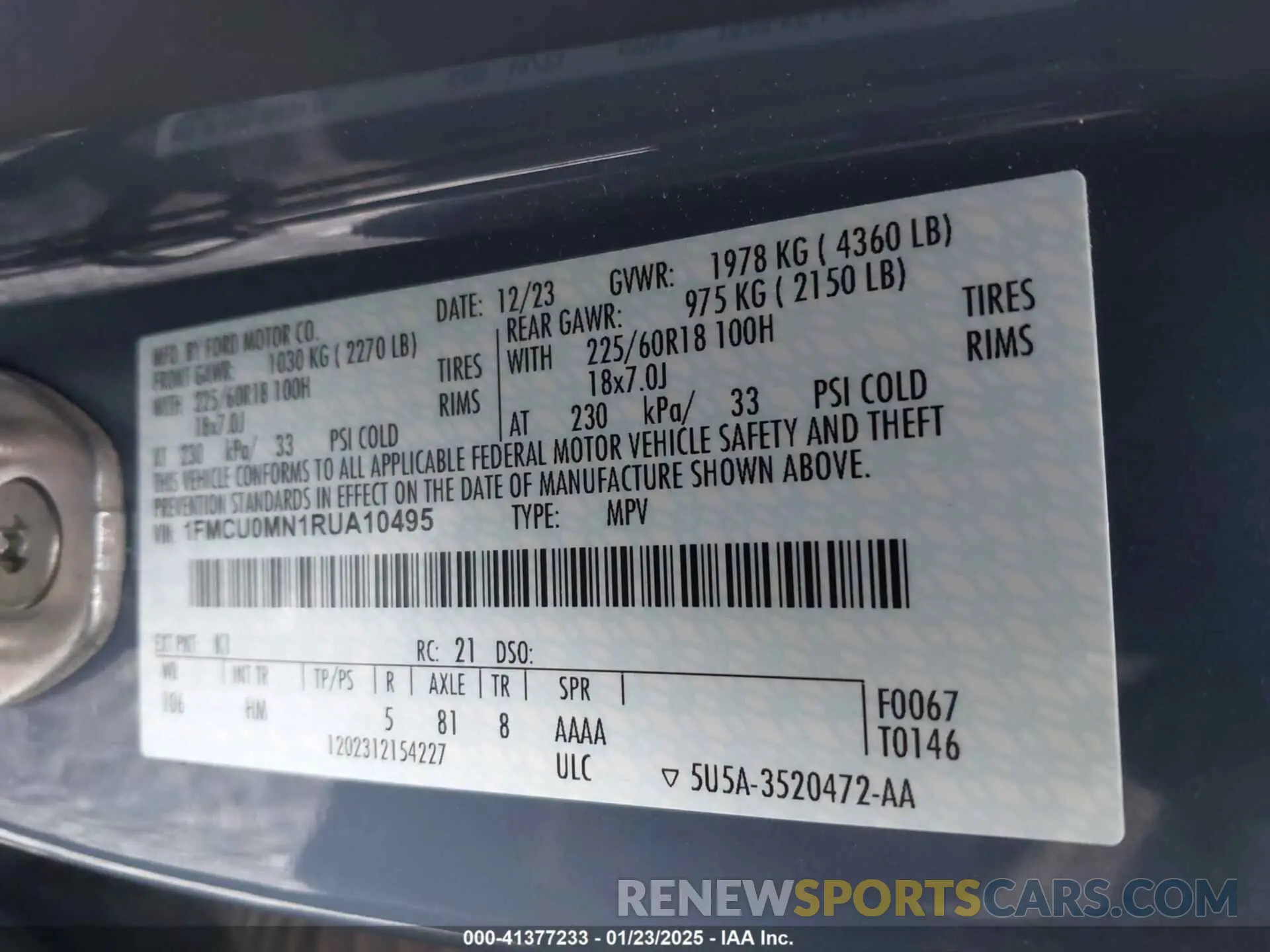 9 fotografías del automóvil dañado 1FMCU0MN1RUA10495 FORD ESCAPE 2024