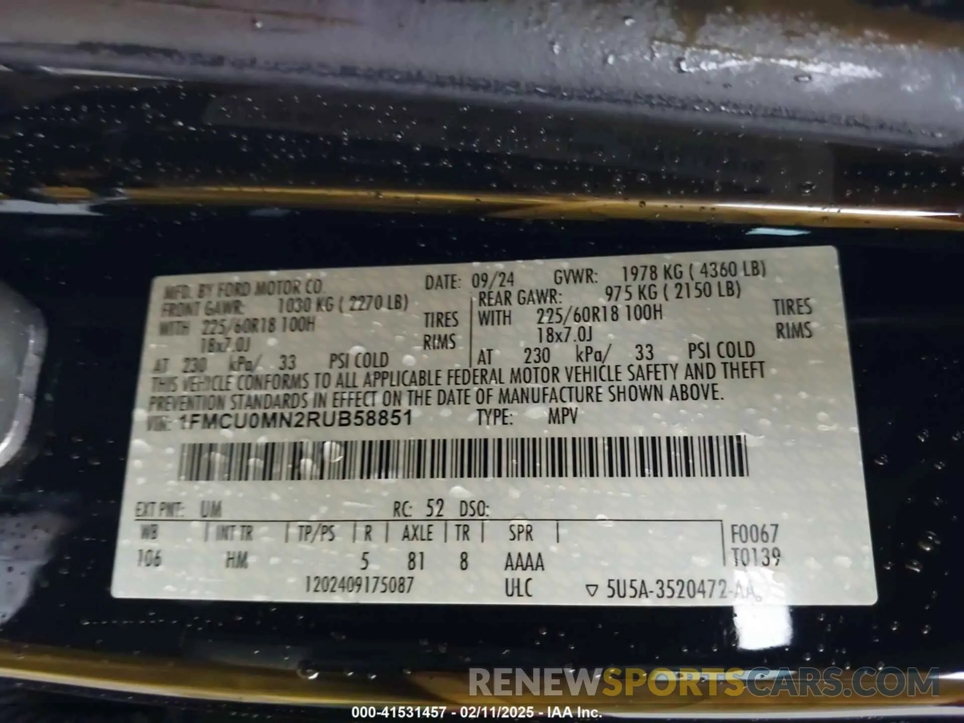 9 fotografías del automóvil dañado 1FMCU0MN2RUB58851 FORD ESCAPE 2024