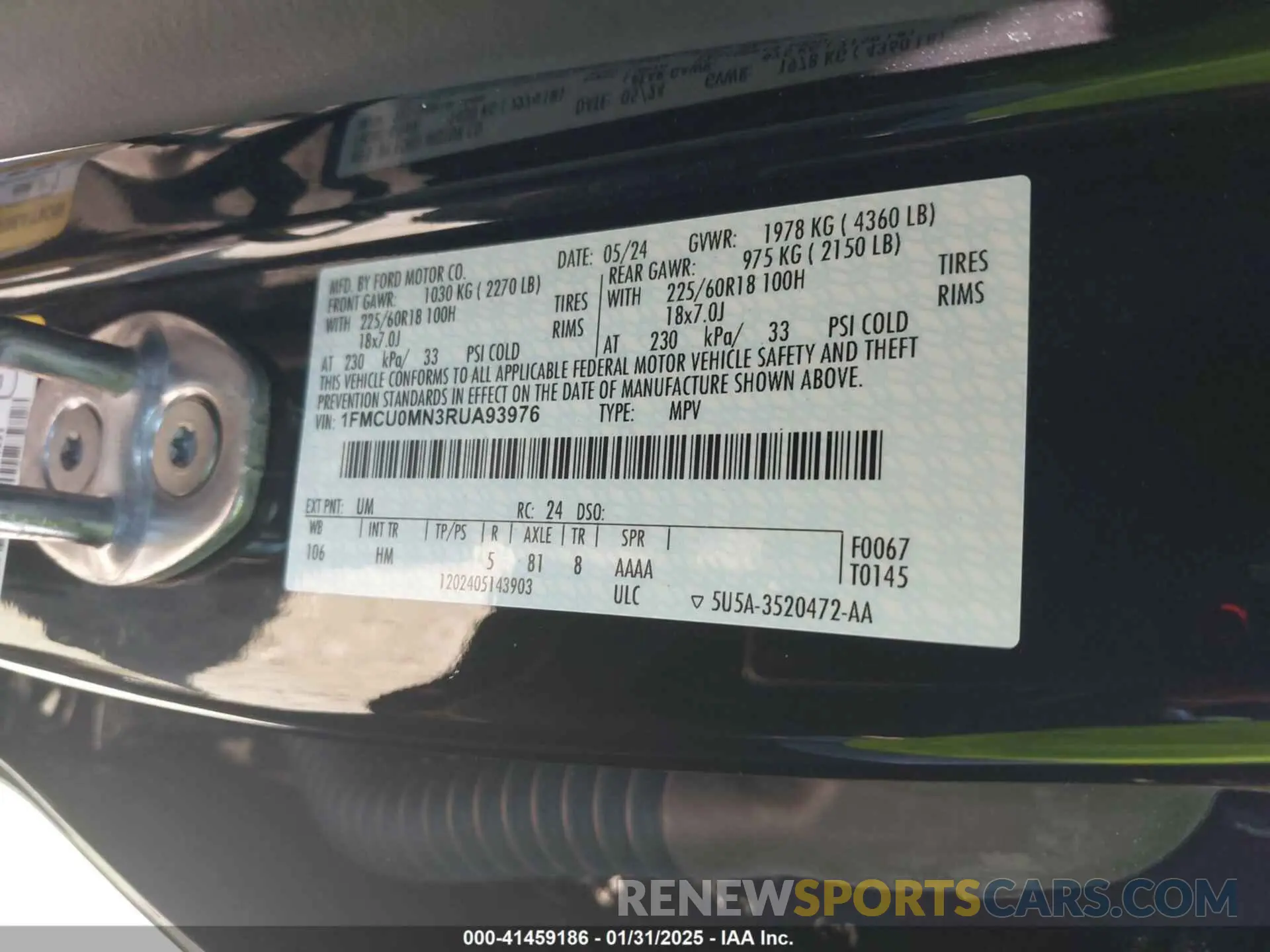 9 fotografías del automóvil dañado 1FMCU0MN3RUA93976 FORD ESCAPE 2024