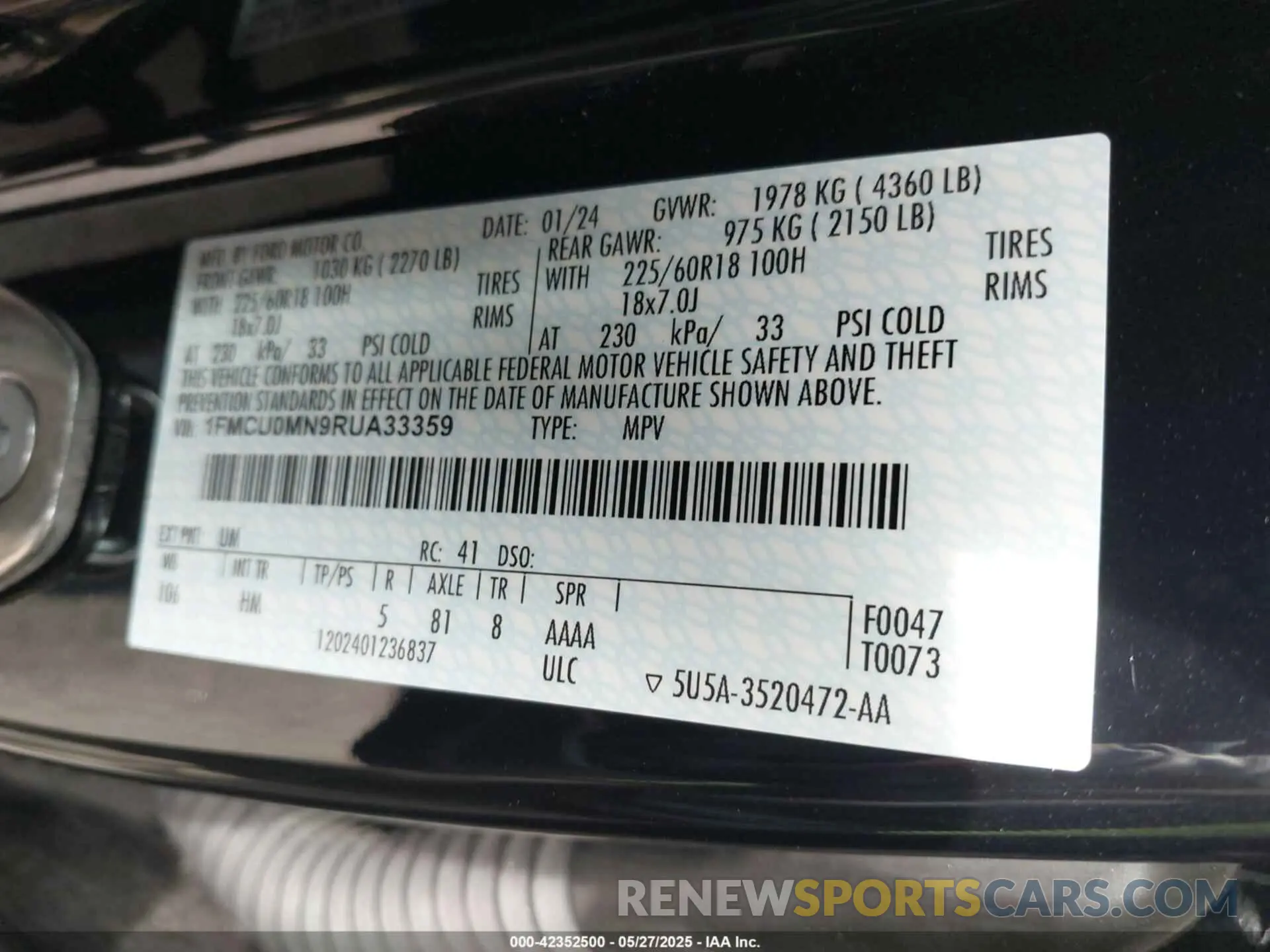 9 fotografías del automóvil dañado 1FMCU0MN9RUA33359 FORD ESCAPE 2024