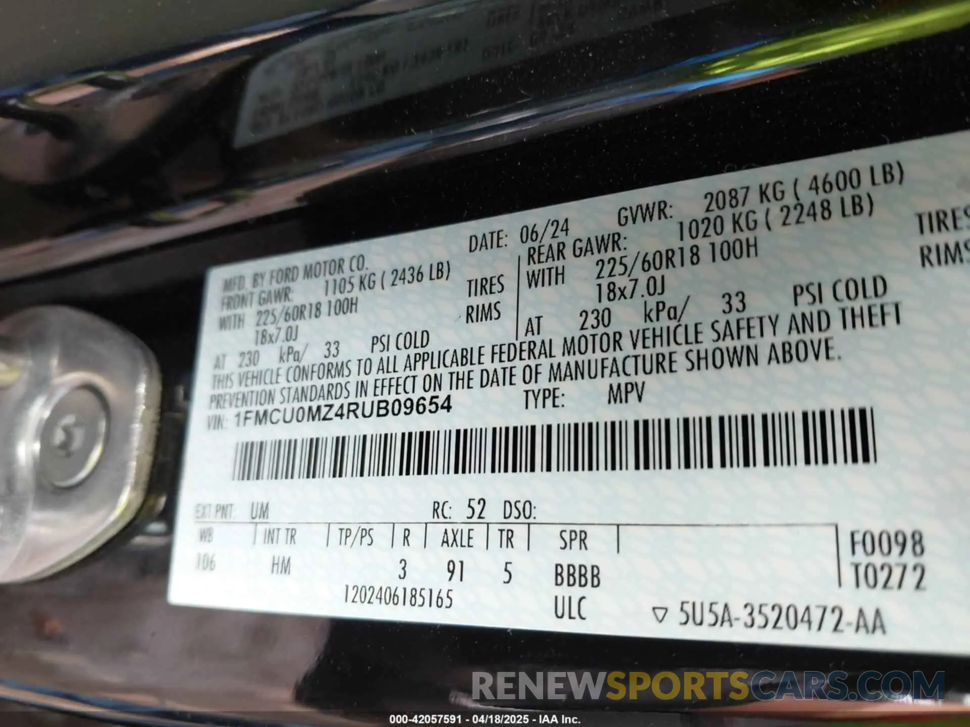 9 fotografías del automóvil dañado 1FMCU0MZ4RUB09654 FORD ESCAPE 2024