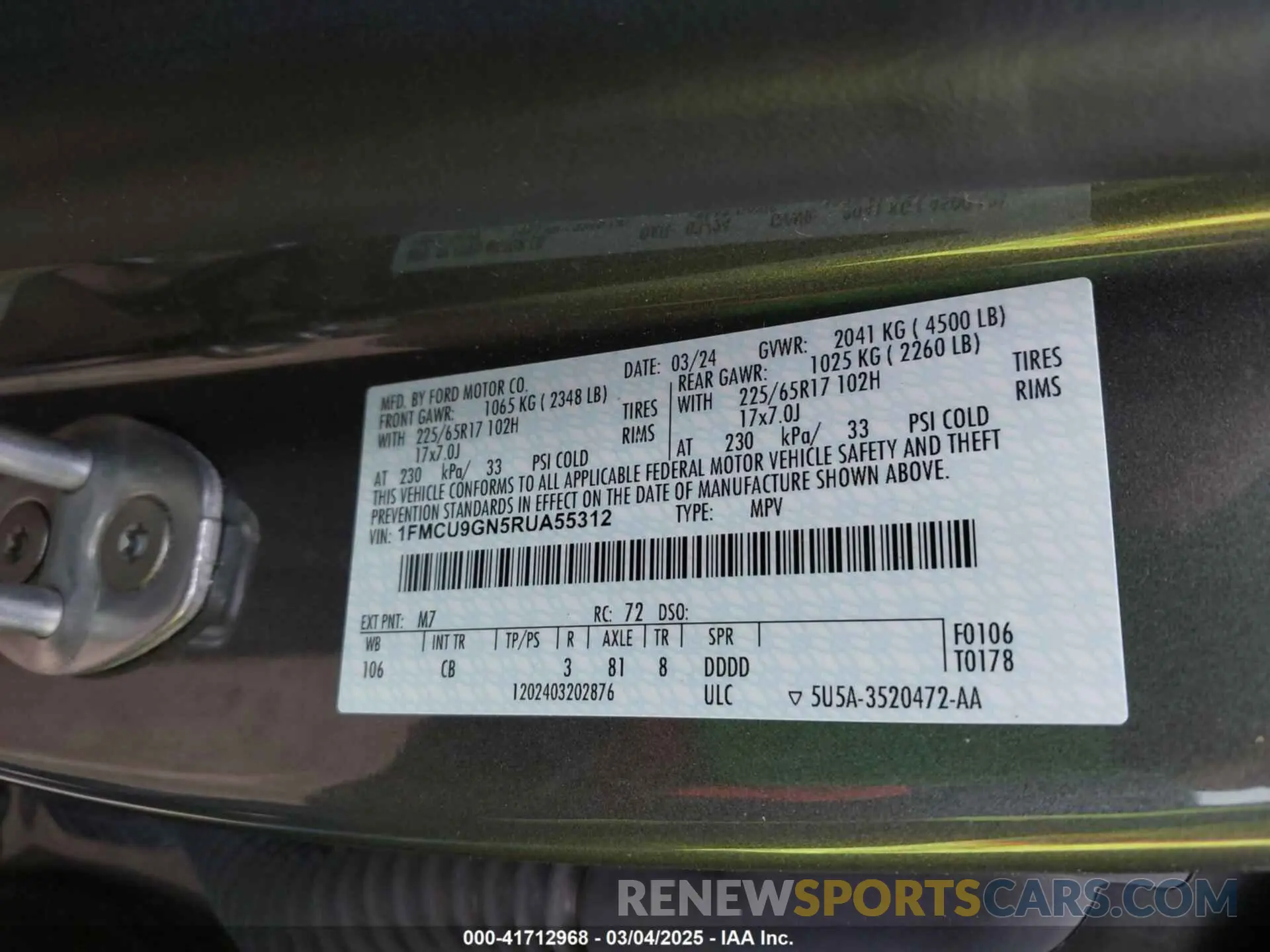 9 fotografías del automóvil dañado 1FMCU9GN5RUA55312 FORD ESCAPE 2024