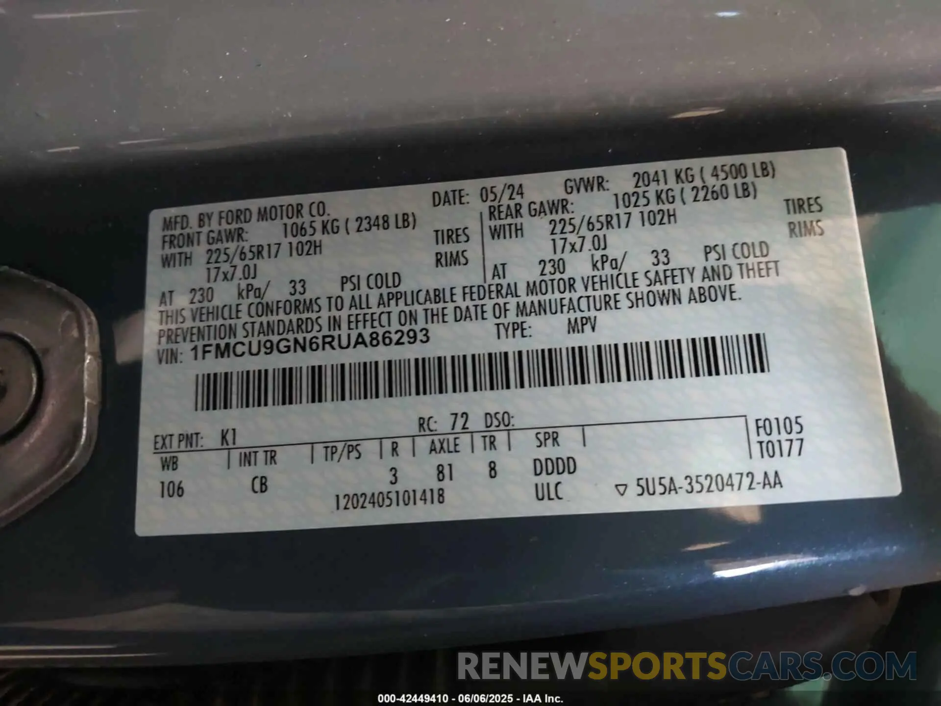9 fotografías del automóvil dañado 1FMCU9GN6RUA86293 FORD ESCAPE 2024