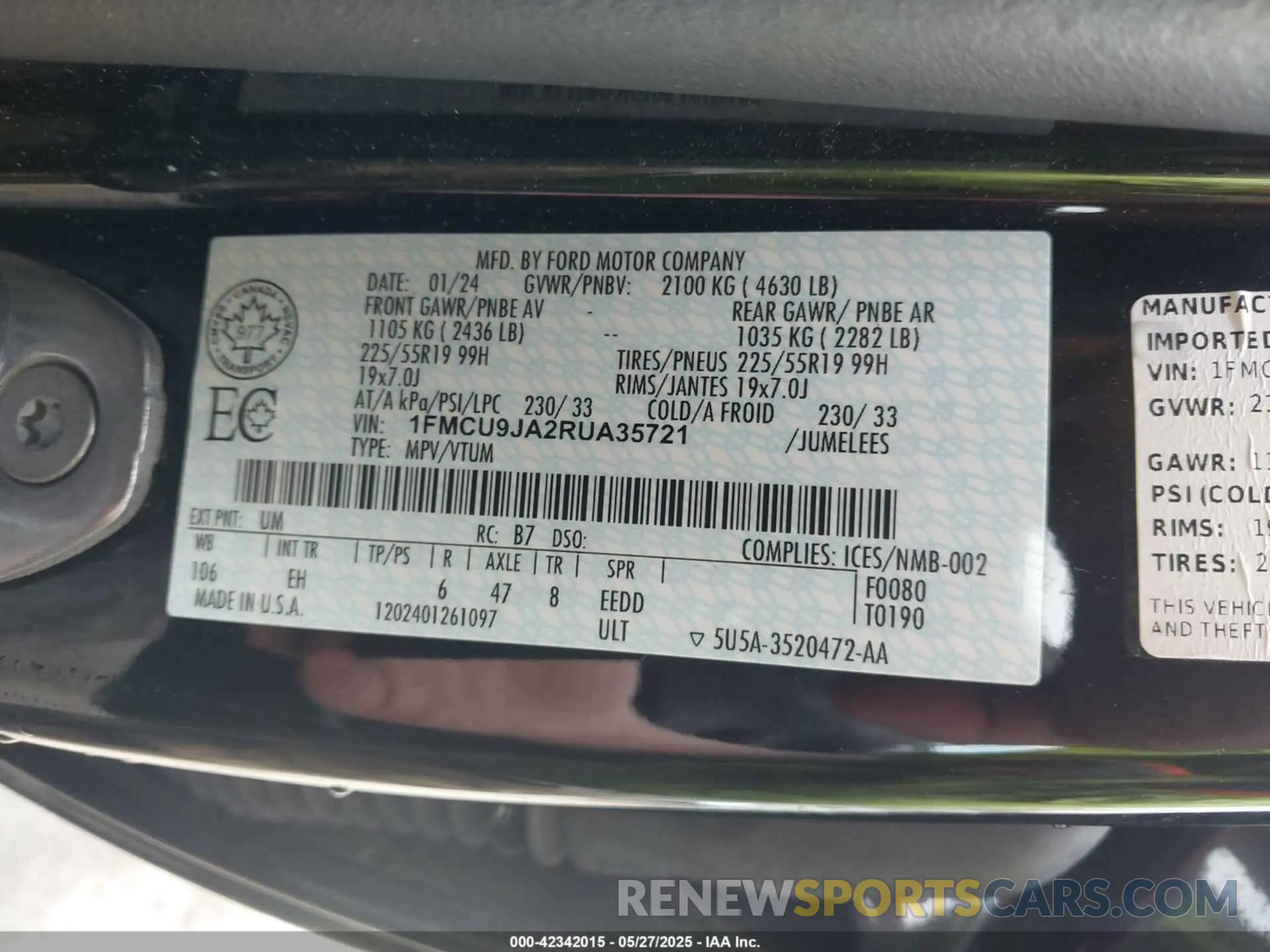9 fotografías del automóvil dañado 1FMCU9JA2RUA35721 FORD ESCAPE 2024