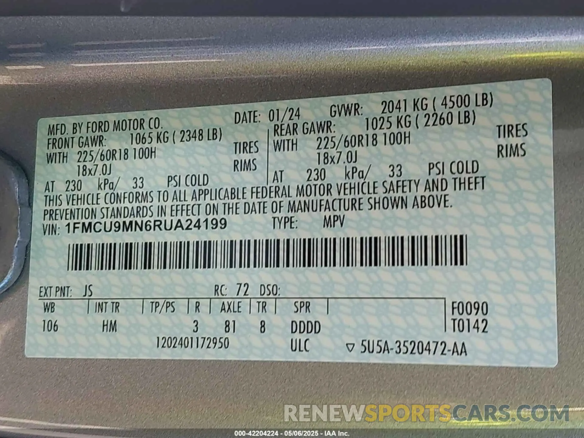 9 fotografías del automóvil dañado 1FMCU9MN6RUA24199 FORD ESCAPE 2024