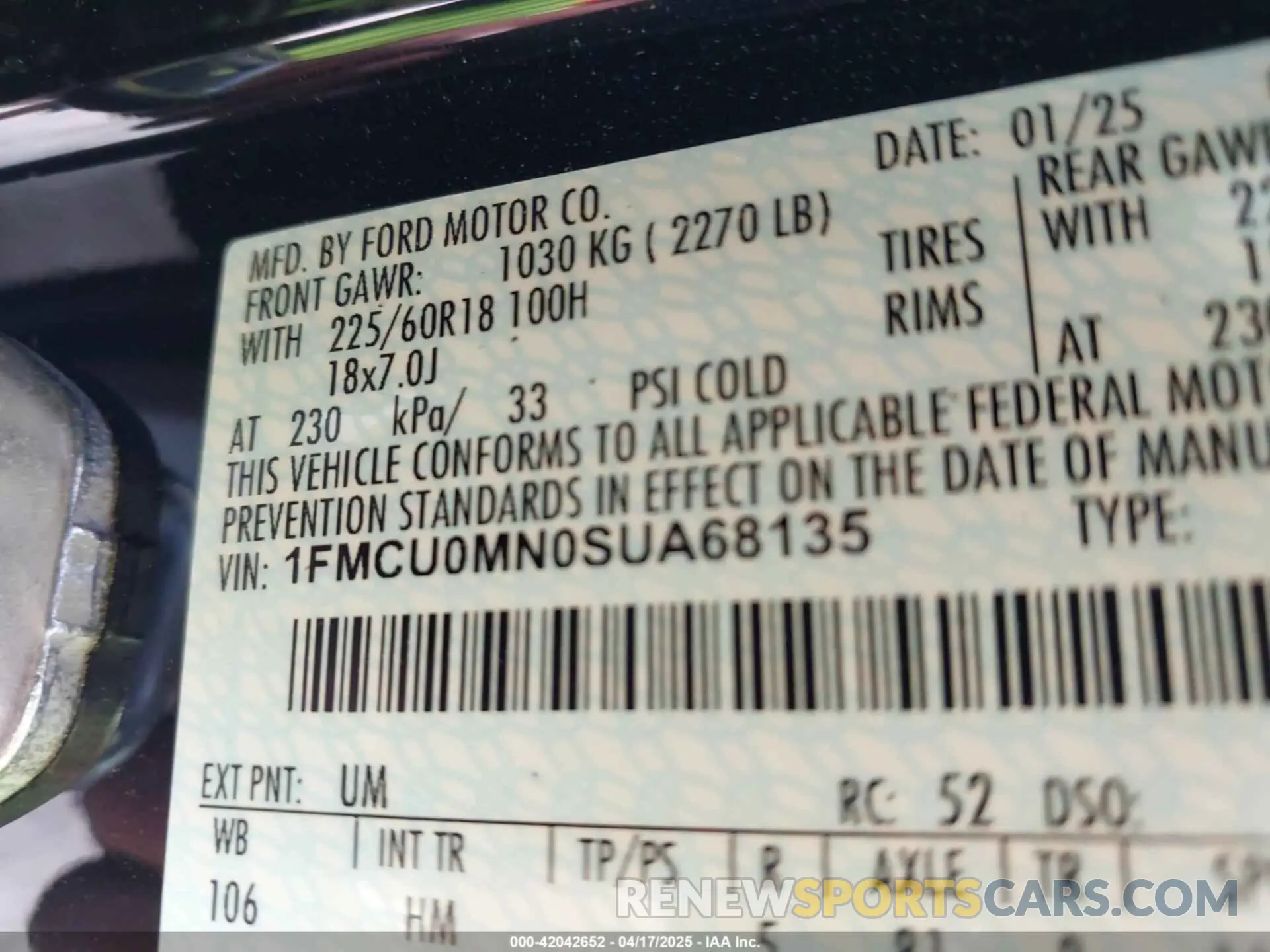 9 fotografías del automóvil dañado 1FMCU0MN0SUA68135 FORD ESCAPE 2025
