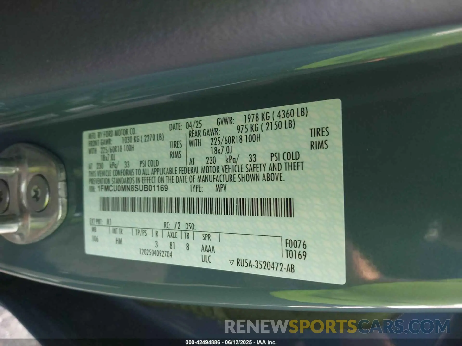 9 fotografías del automóvil dañado 1FMCU0MN8SUB01169 FORD ESCAPE 2025
