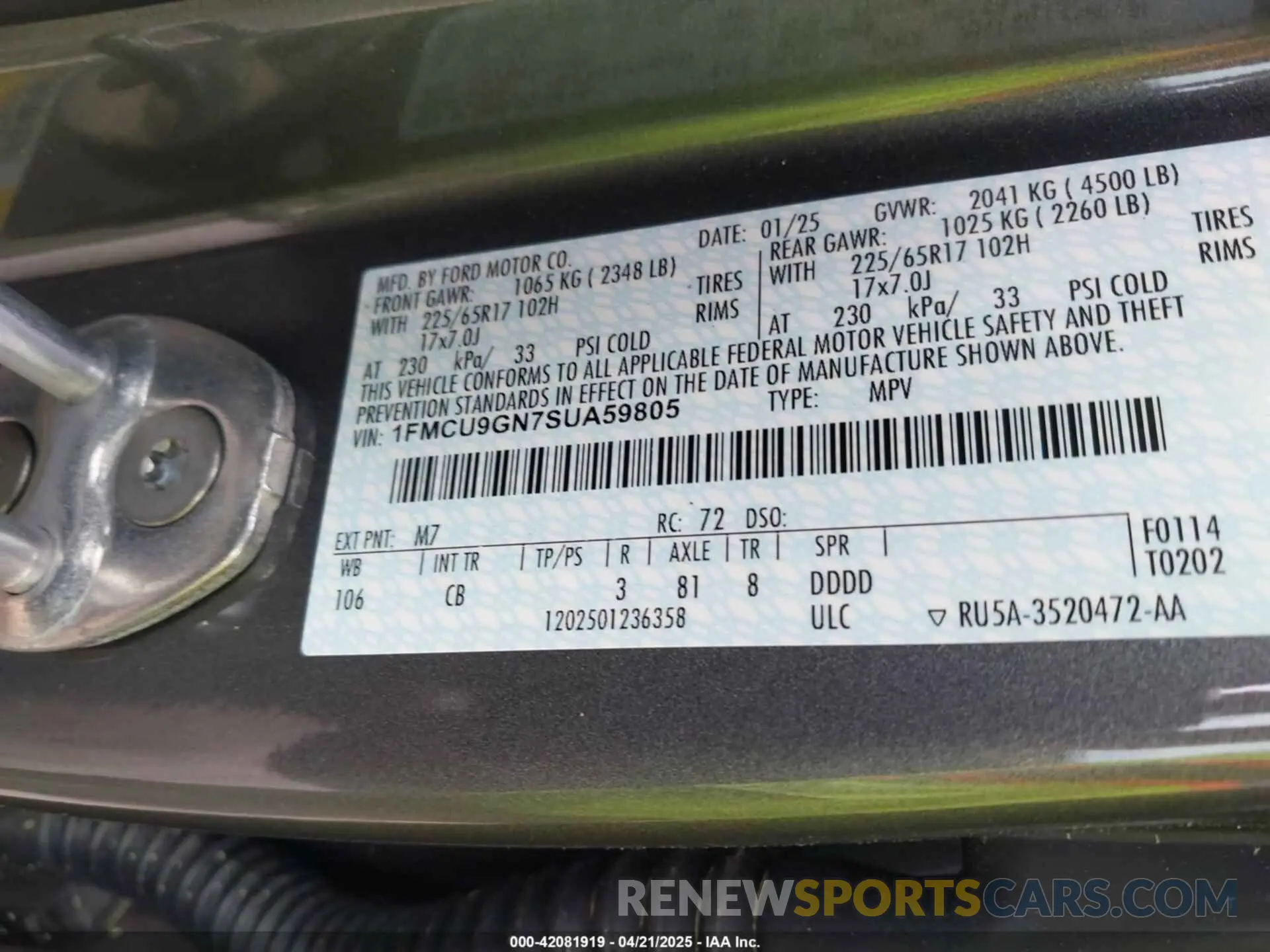 9 fotografías del automóvil dañado 1FMCU9GN7SUA59805 FORD ESCAPE 2025